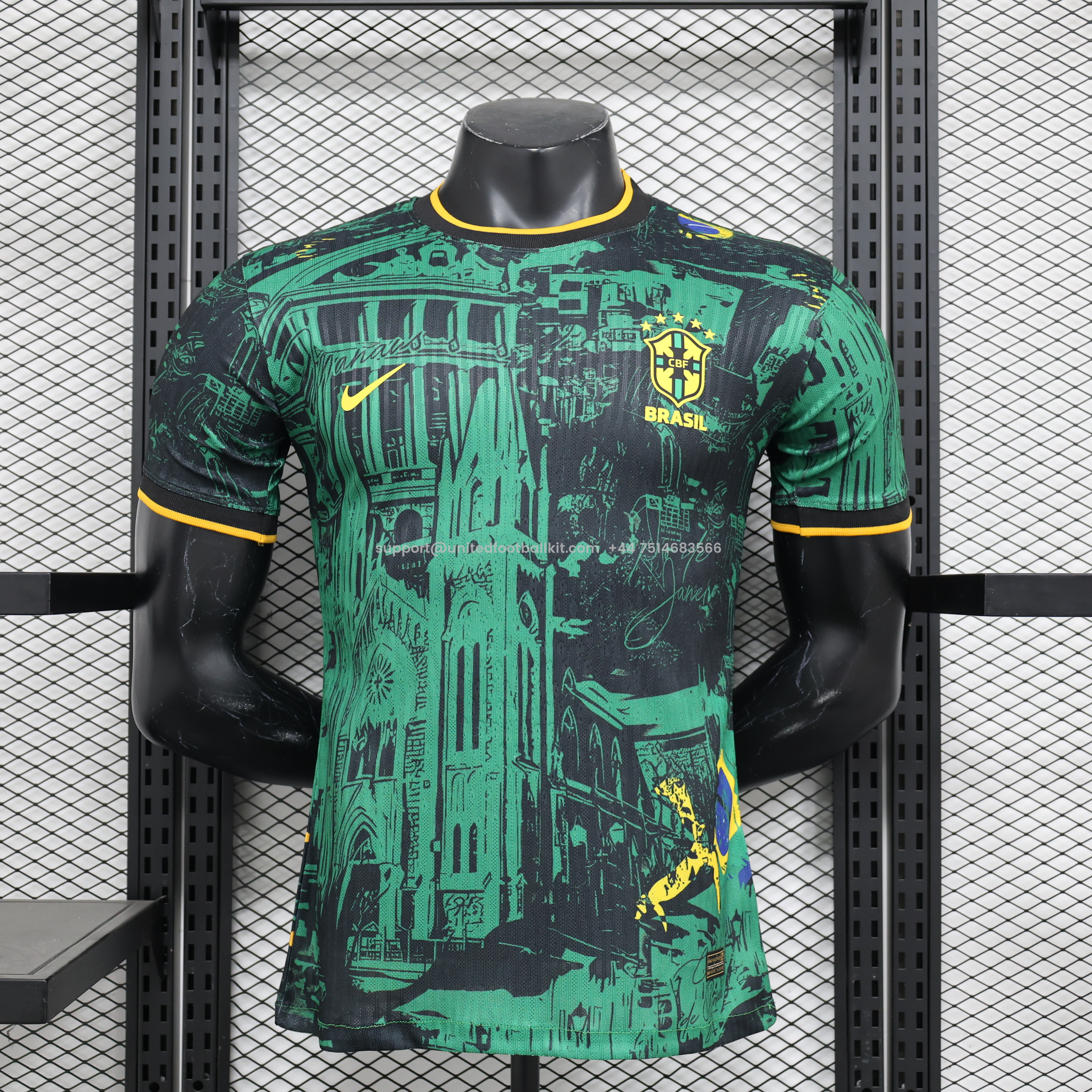 Unitedfootballkit.com | Brazil 2024 Black and Green Church Jersey - Player Version -Customize Name, Number and Patch | Worldwide Shipping