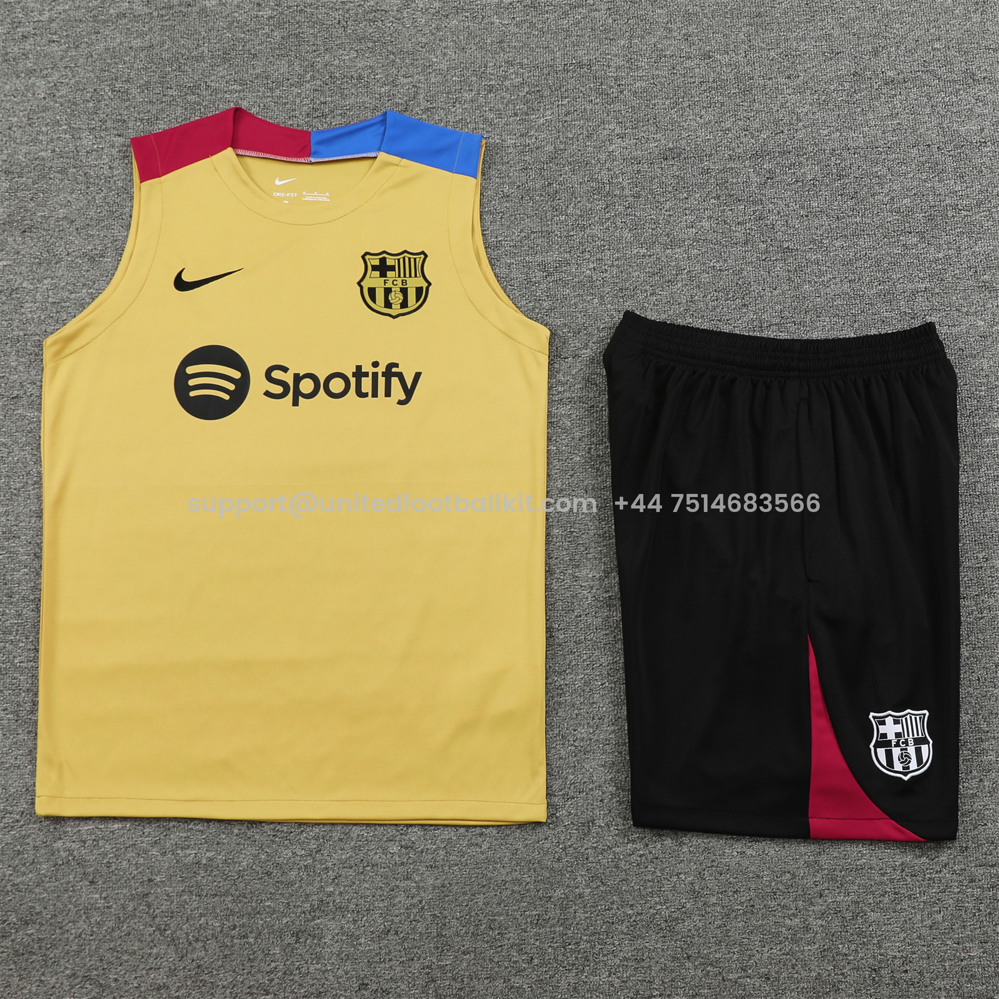 Unitedfootballkit.com | Barcelona 24-25 Training Vest Suit - Gold -Customize Name, Number and Patch | Worldwide Shipping