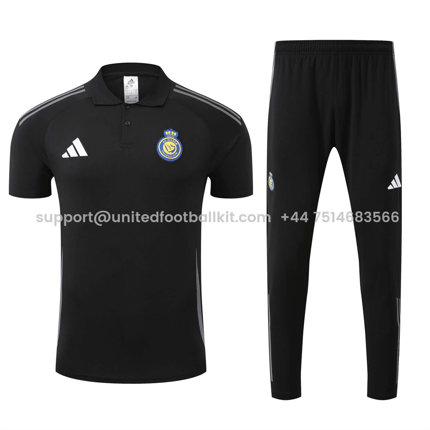 Unitedfootballkit.com | Al Nassr Riyadh Victory 25-26 POLO Short-Sleeve Training Set - Black Top and Pants -Customize Name, Number and Patch | Worldwide Shipping