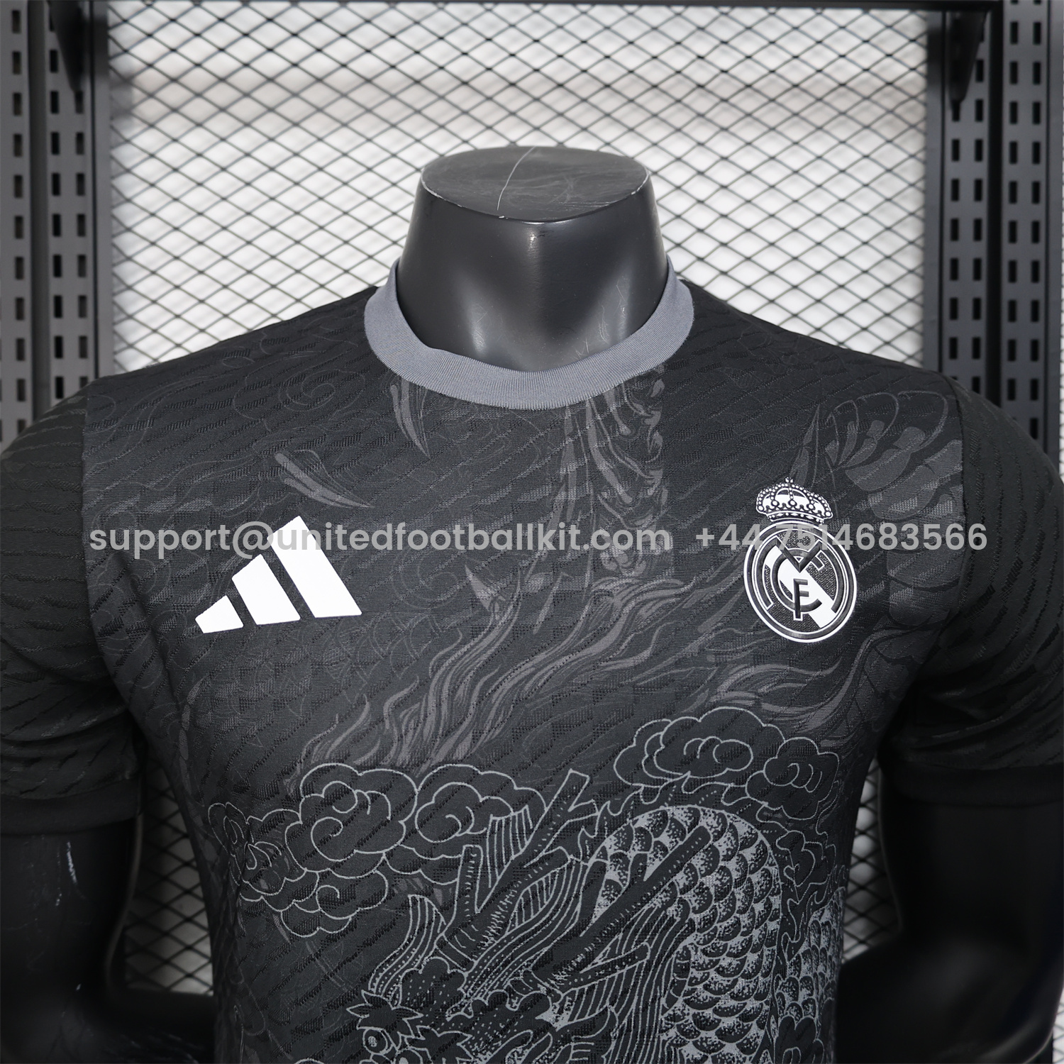 Unitedfootballkit.com | Real Madrid 25-26 Grey Chinese Loong and Auspicious Clouds Line Drawing Black Jersey - Player Version -Customize Name, Number and Patch | Worldwide Shipping