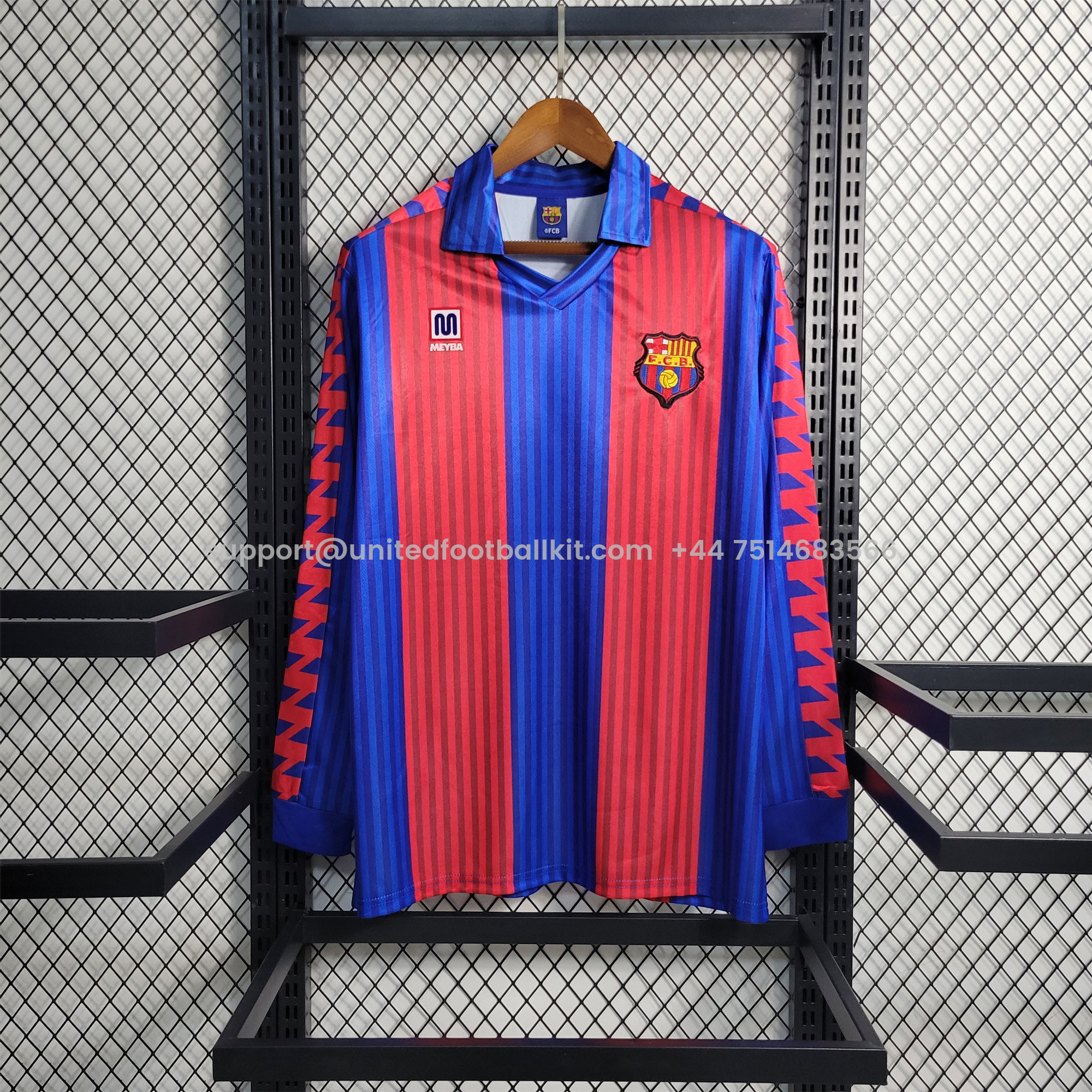 Unitedfootballkit.com | Retro Barcelona 90-92 Home Stadium Long Sleeve Jersey -Customize Name, Number and Patch | Worldwide Shipping