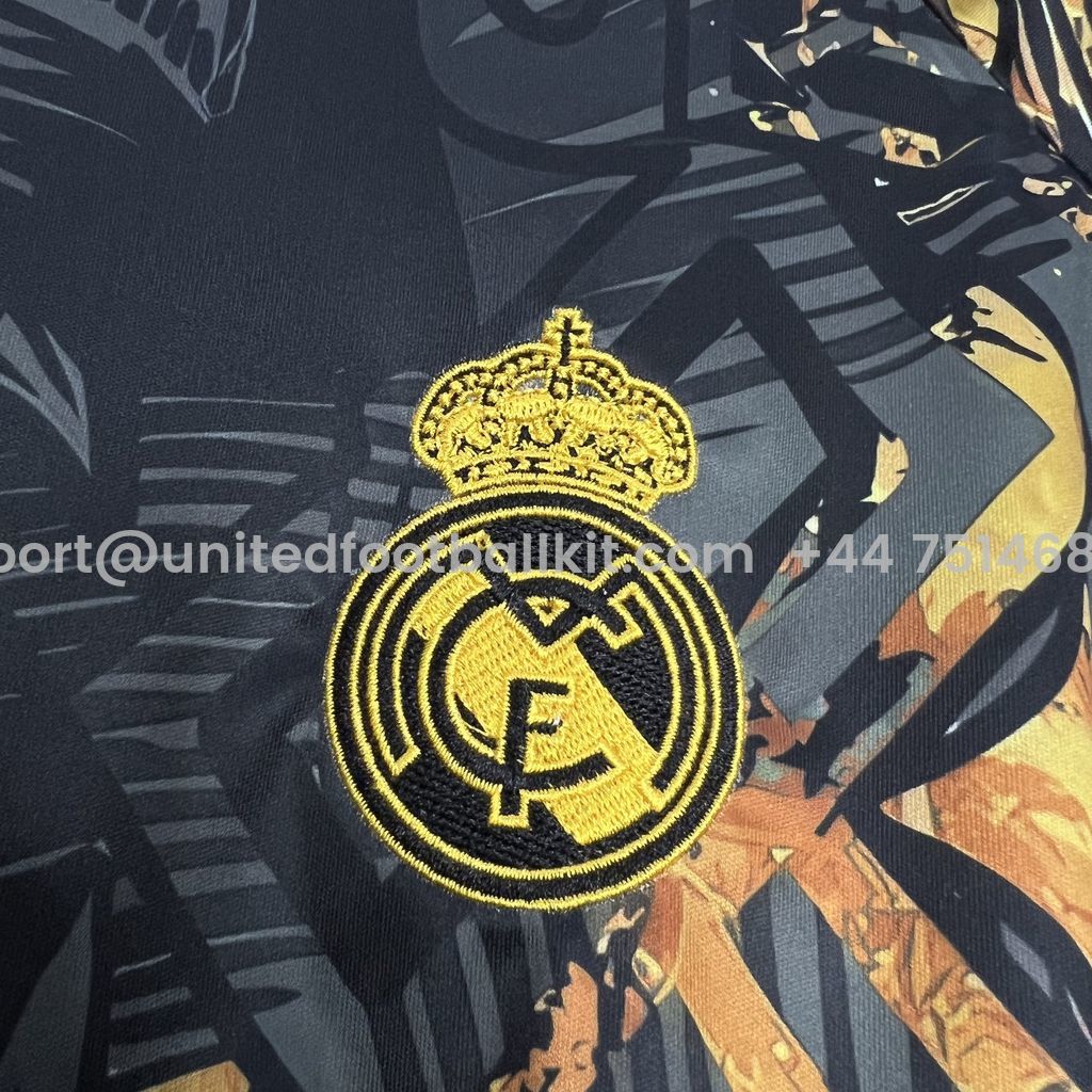 Unitedfootballkit.com | Real Madrid 24-25 Black and Gloden Lion Jersey - Fans Version -Customize Name, Number and Patch | Worldwide Shipping