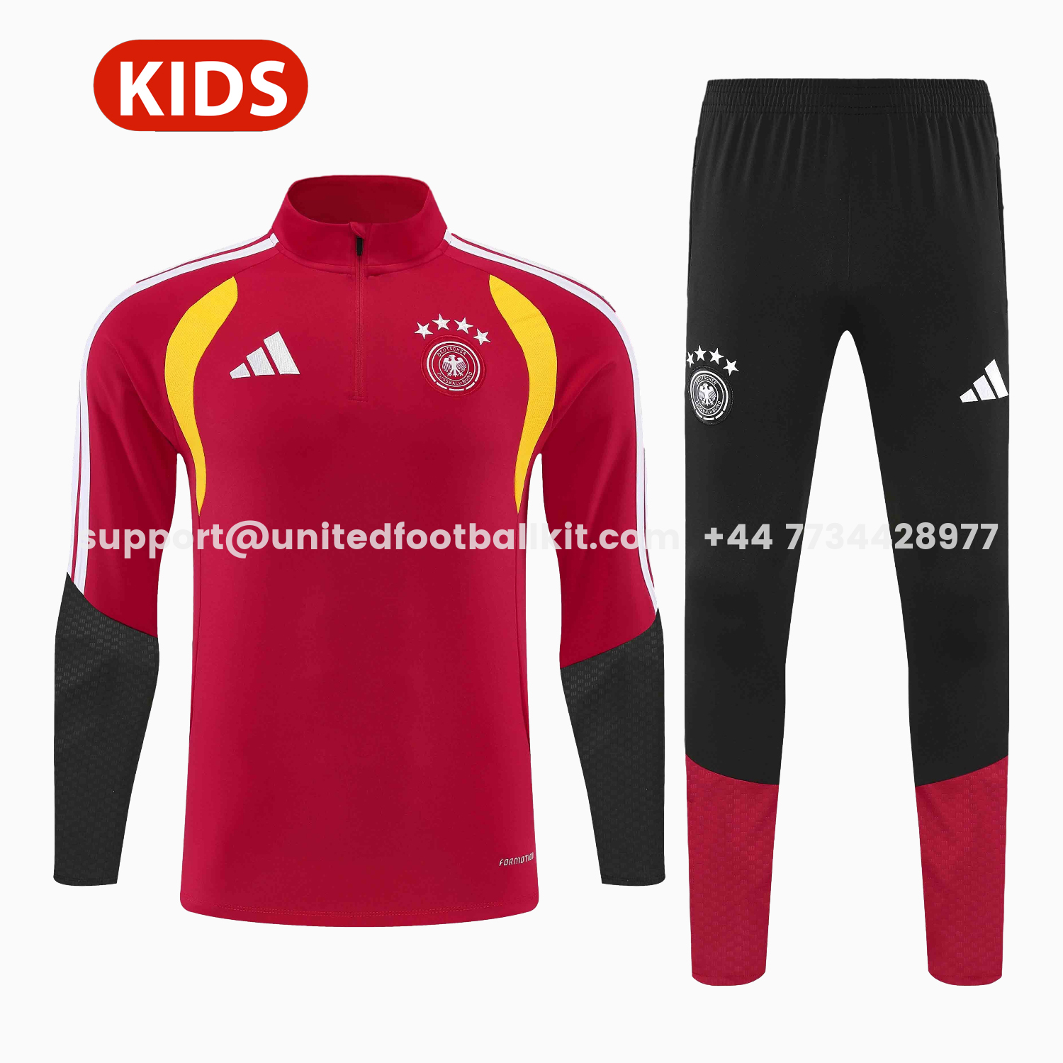 Unitedfootballkit.com | Germany 2026 Kids Long Sleeve Training Set - Red Top & Pants -Customize Name, Number and Patch | Worldwide Shipping