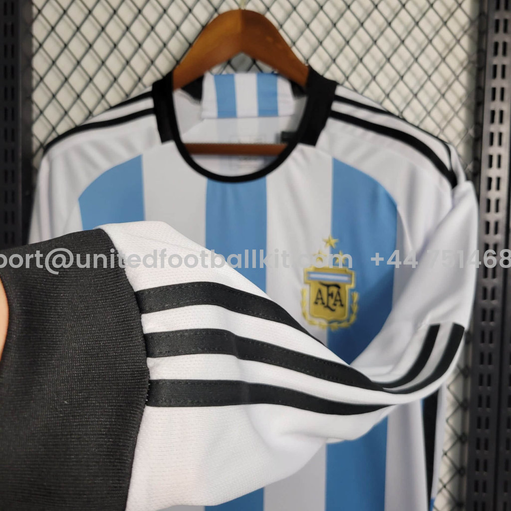 Unitedfootballkit.com | Argentina 3 Stars 22-23 Home Long Sleeve Jersey - Fans Version -Customize Name, Number and Patch | Worldwide Shipping