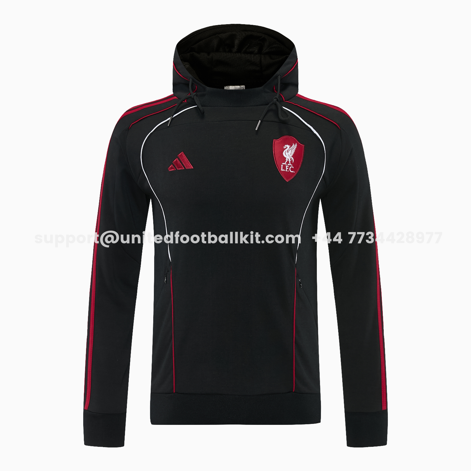 Unitedfootballkit.com | Liver.pool 25-26 Hooded Windbreaker Training Set - Black Top & Black Pants -Customize Name, Number and Patch | Worldwide Shipping