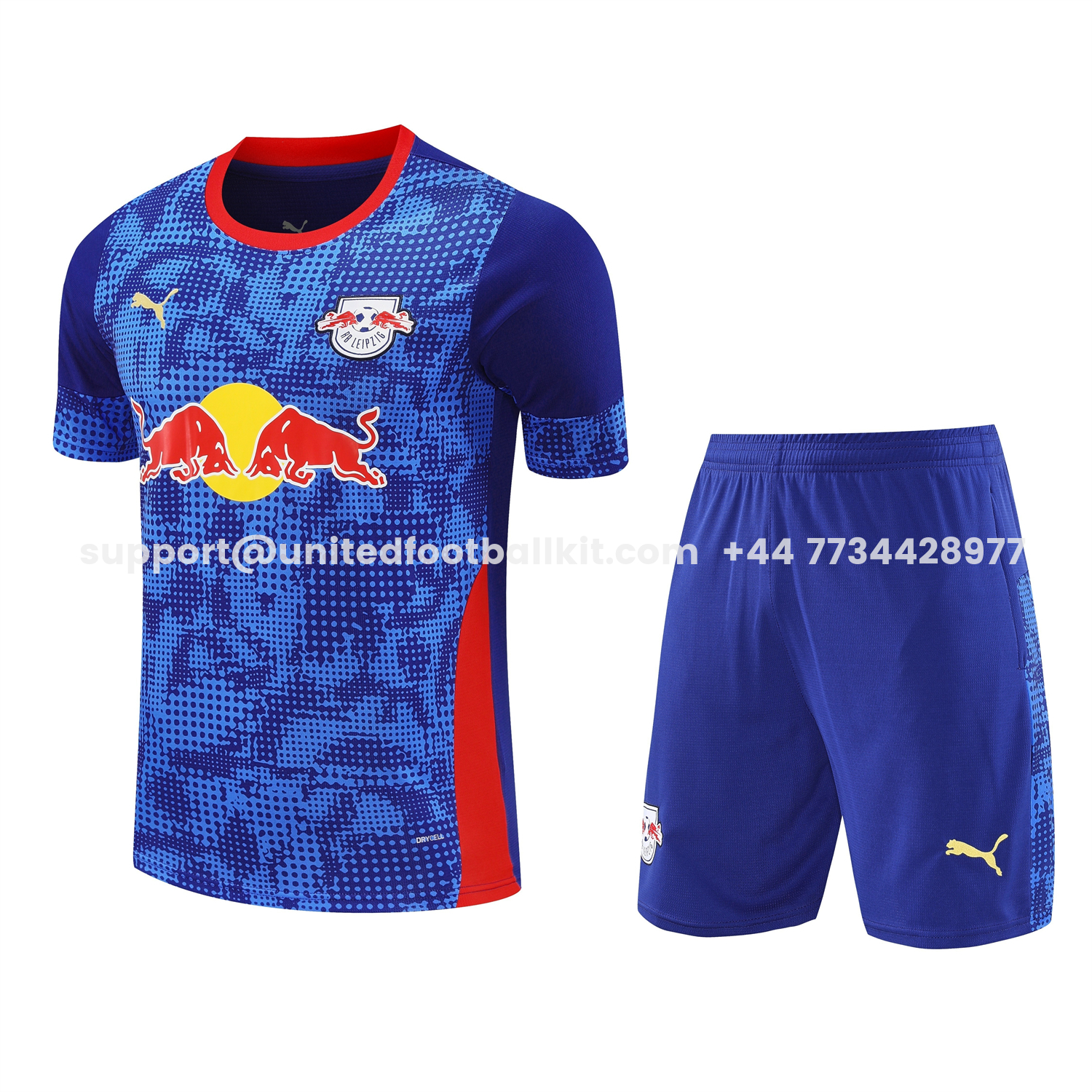 Unitedfootballkit.com | RB Leipzig 25-26 Short-Sleeve Training Set - Blue Top & Blue Shorts -Customize Name, Number and Patch | Worldwide Shipping