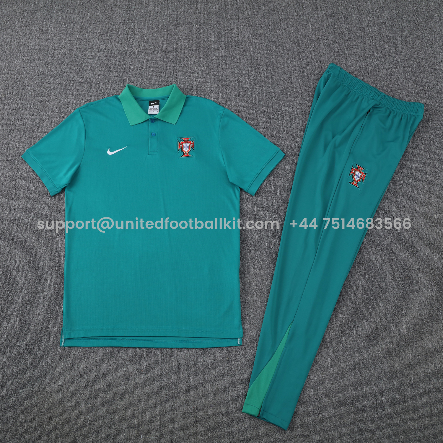 Unitedfootballkit.com | Portugal 25-26 POLO Short-Sleeve Training Set - Blue Green Top and Pants -Customize Name, Number and Patch | Worldwide Shipping