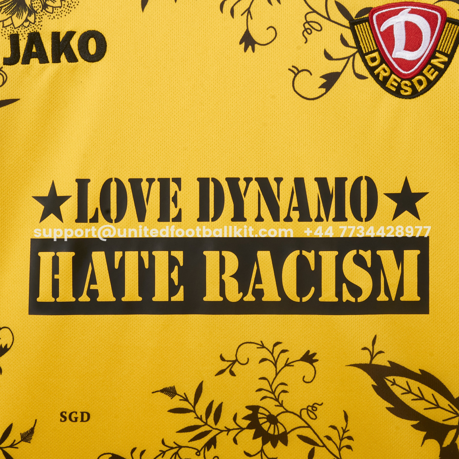 Unitedfootballkit.com | Dynamo Dresden 25-26 HATE RACISM Special Jersey - Fans Version -Customize Name, Number and Patch | Worldwide Shipping