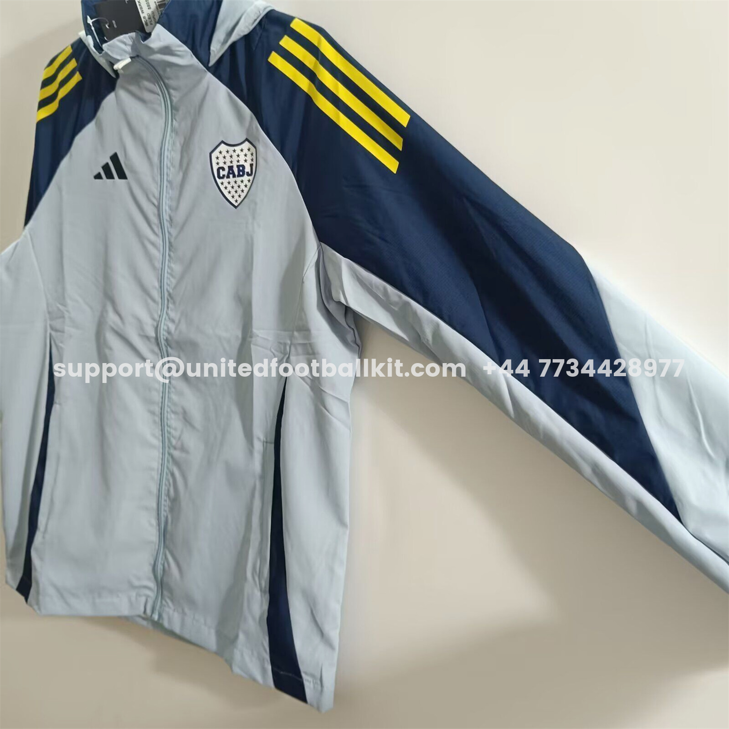 Unitedfootballkit.com | Boca Juniors 25-26 Training Windbreaker Jacket - Grey -Customize Name, Number and Patch | Worldwide Shipping