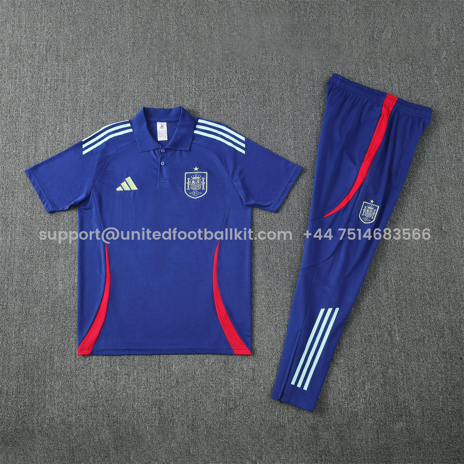 Unitedfootballkit.com | Spain 25-26 POLO Short-Sleeve Training Set - Royal Blue Top and Pants -Customize Name, Number and Patch | Worldwide Shipping
