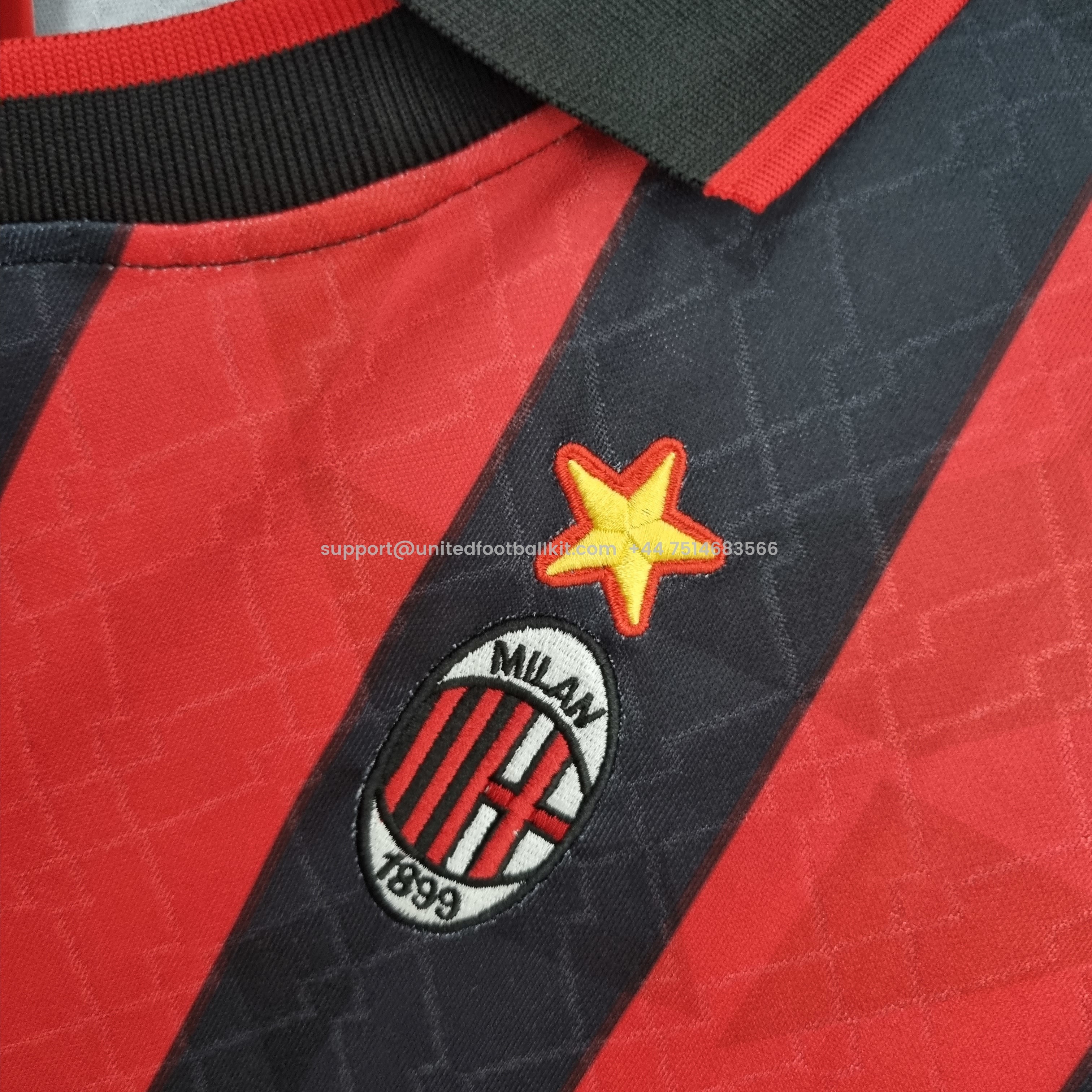 Unitedfootballkit.com | Retro AC Milan 95-96 Home Stadium Jersey -Customize Name, Number and Patch | Worldwide Shipping