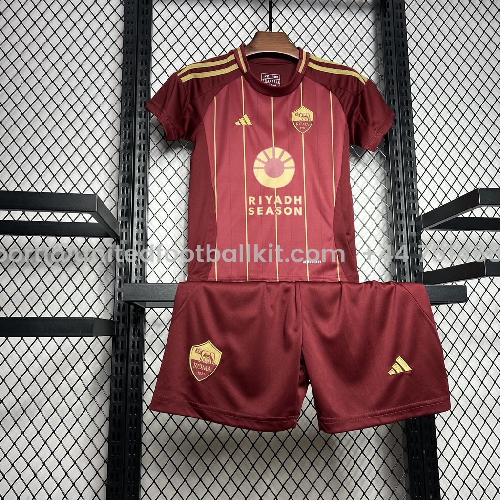 Unitedfootballkit.com | AS Roma 24-25 Home Stadium Kids Kit -Customize Name, Number and Patch | Worldwide Shipping