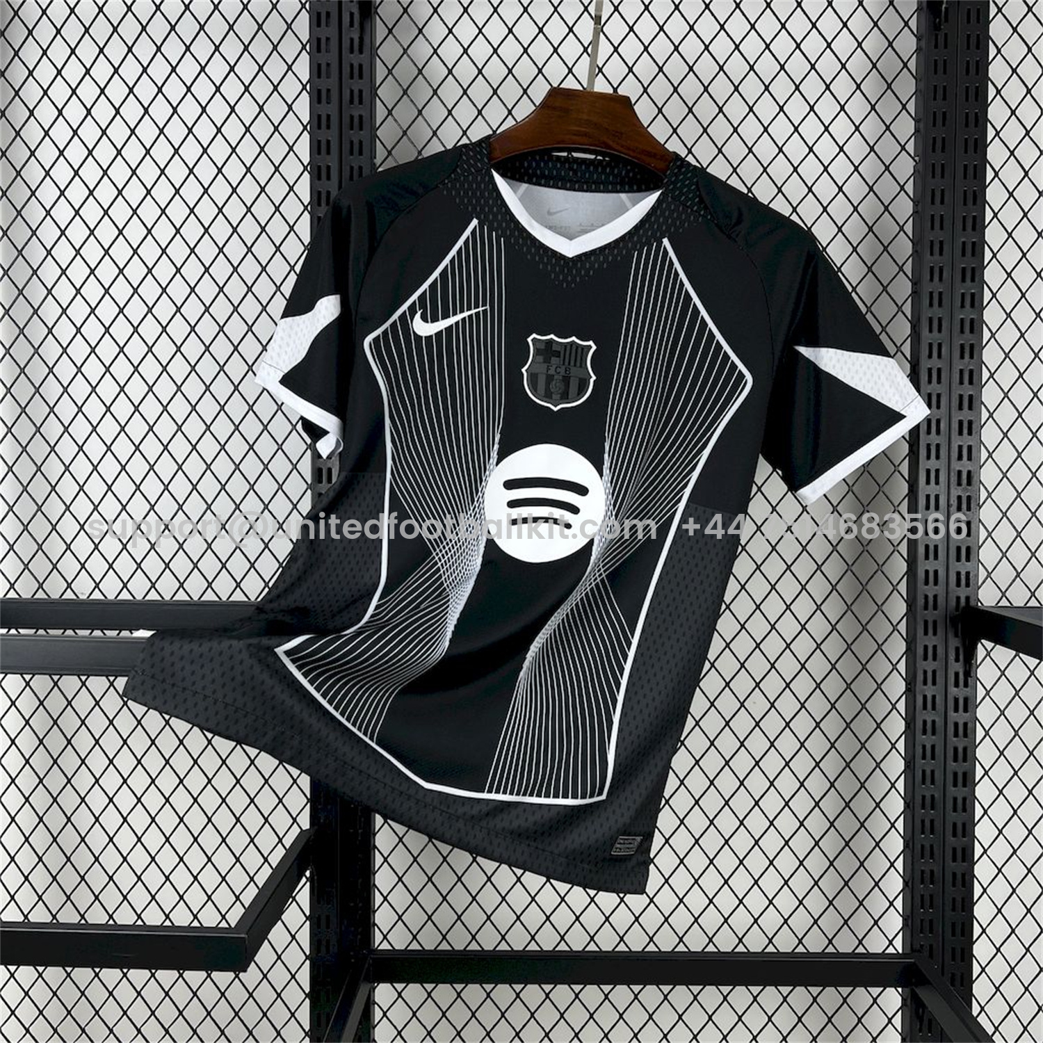 Unitedfootballkit.com | Barcelona 25-26 T90 White Lines Black Jersey - Fans Version -Customize Name, Number and Patch | Worldwide Shipping