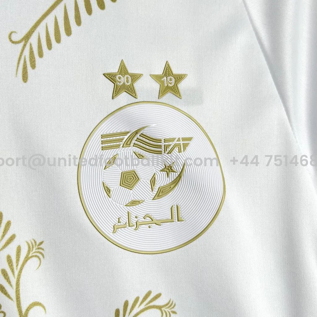 Unitedfootballkit.com | Algeria 2024-25 White Gold Supporter Jersey - Fans Version -Customize Name, Number and Patch | Worldwide Shipping