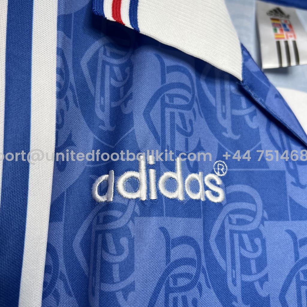 Unitedfootballkit.com | Retro Glasgow Rangers 1996-97 Home Stadium Jersey -Customize Name, Number and Patch | Worldwide Shipping