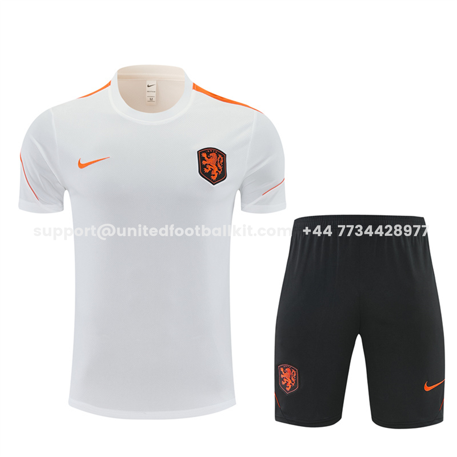 Unitedfootballkit.com | Netherlands 2026 Short-Sleeve Training Set - White With Orange Top & Black With Orange Pants -Customize Name, Number and Patch | Worldwide Shipping