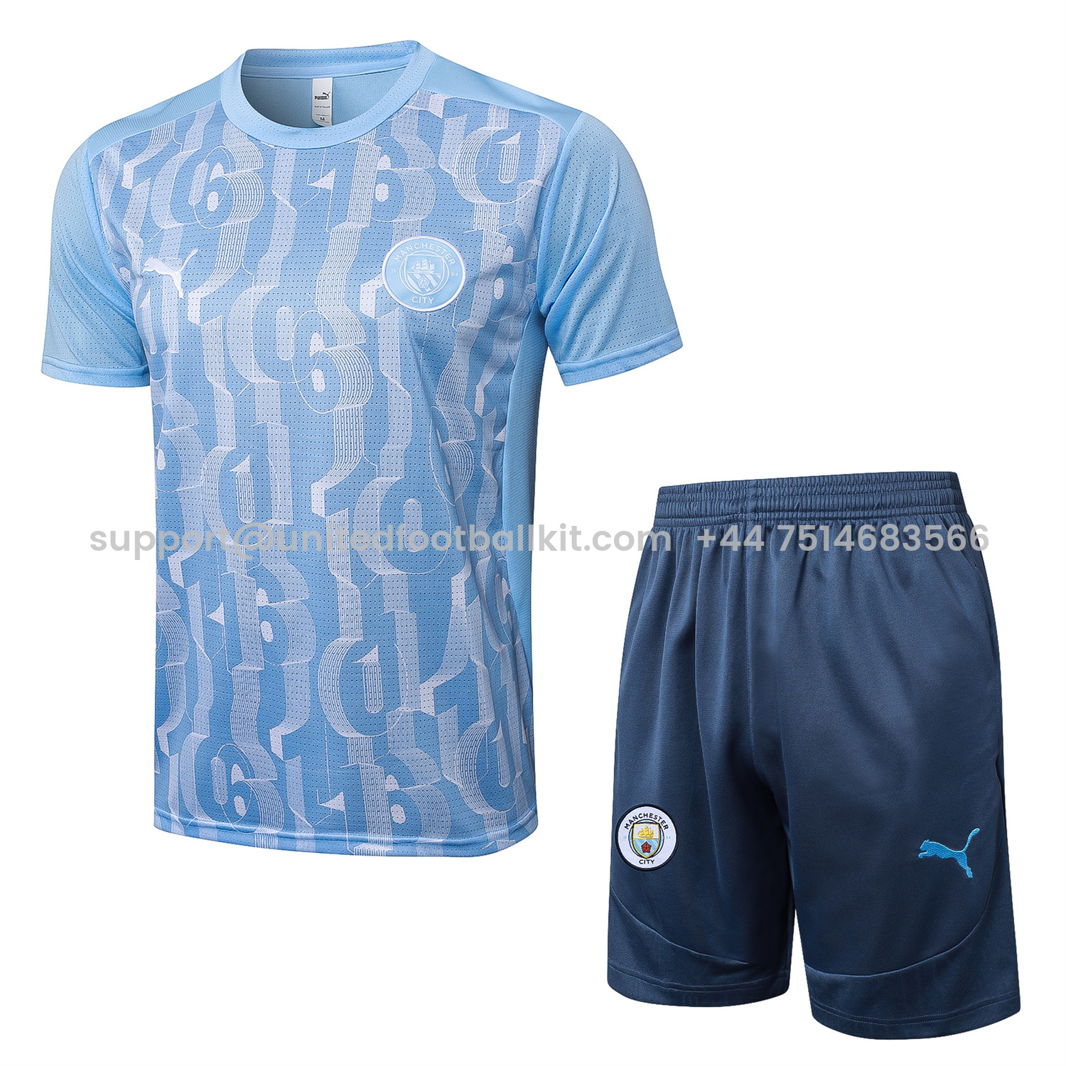 Unitedfootballkit.com | Manchester City 24-25 Short-Sleeve Training Set - Light Blue -Customize Name, Number and Patch | Worldwide Shipping