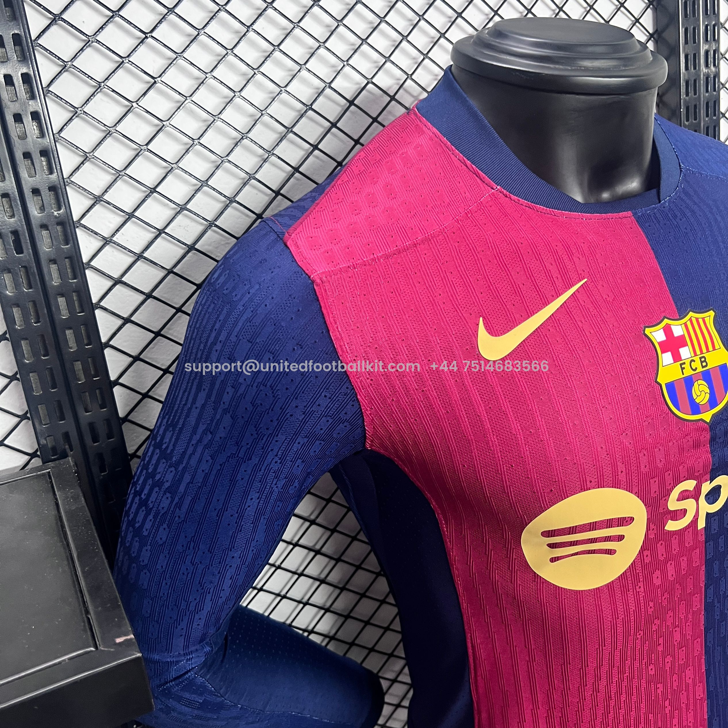 Unitedfootballkit.com | Barcelona 24-25 Home Long Sleeve Jersey - Player Version -Customize Name, Number and Patch | Worldwide Shipping