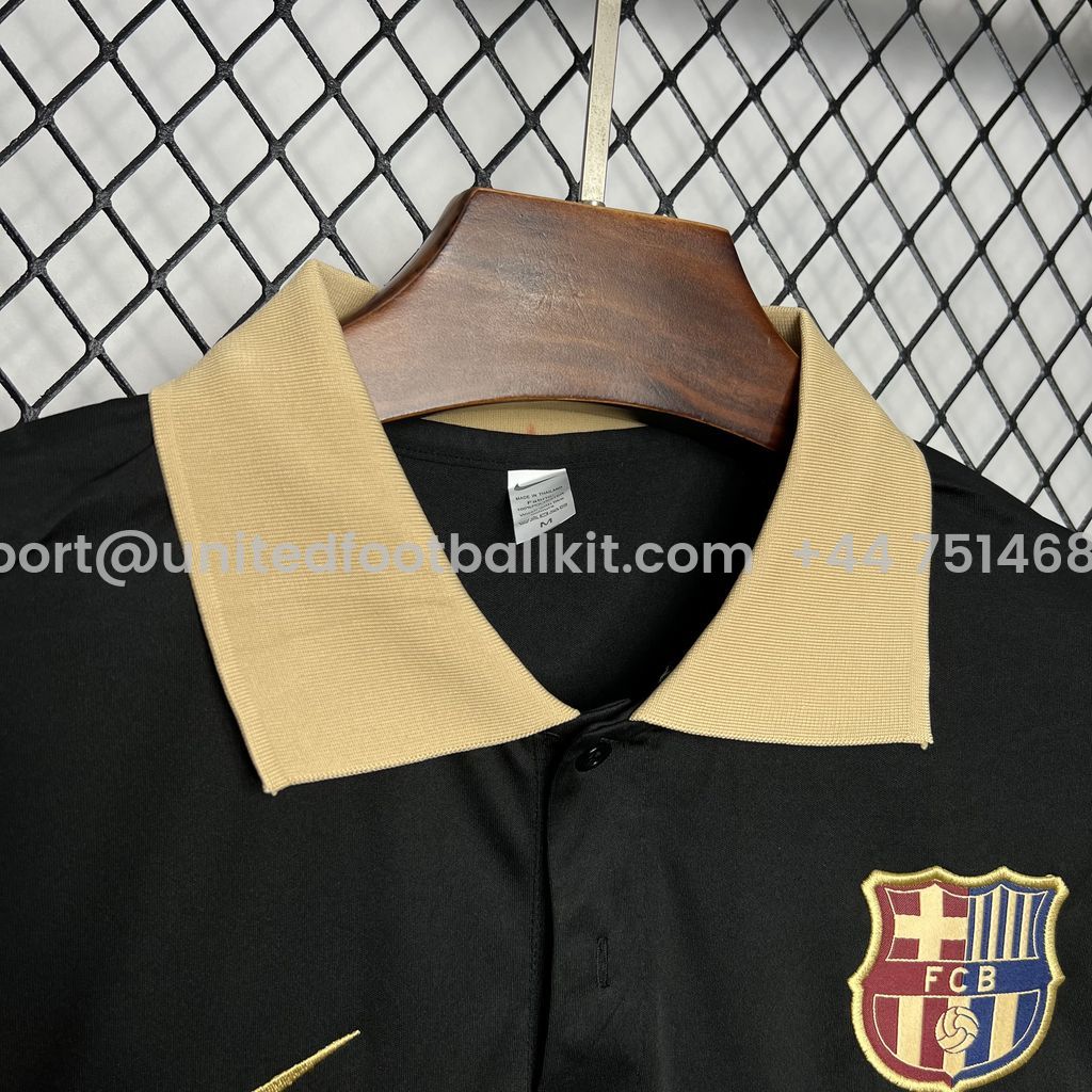 Unitedfootballkit.com | Barcelona 24-25 Black Gold Polo Shirt - Fans Version -Customize Name, Number and Patch | Worldwide Shipping