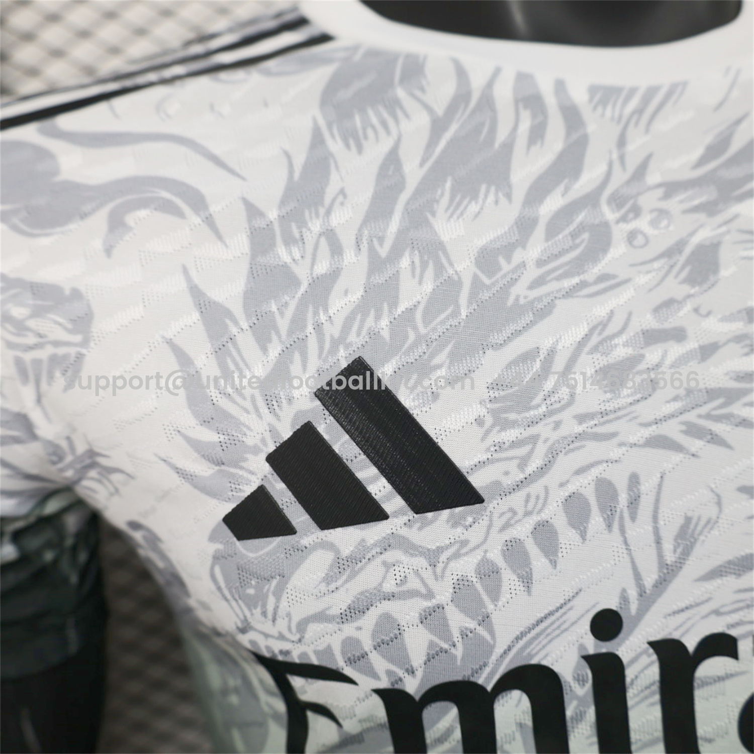 Unitedfootballkit.com | Real Madrid 25-26 Black Green Dragon Soars White Jersey - Player Version -Customize Name, Number and Patch | Worldwide Shipping