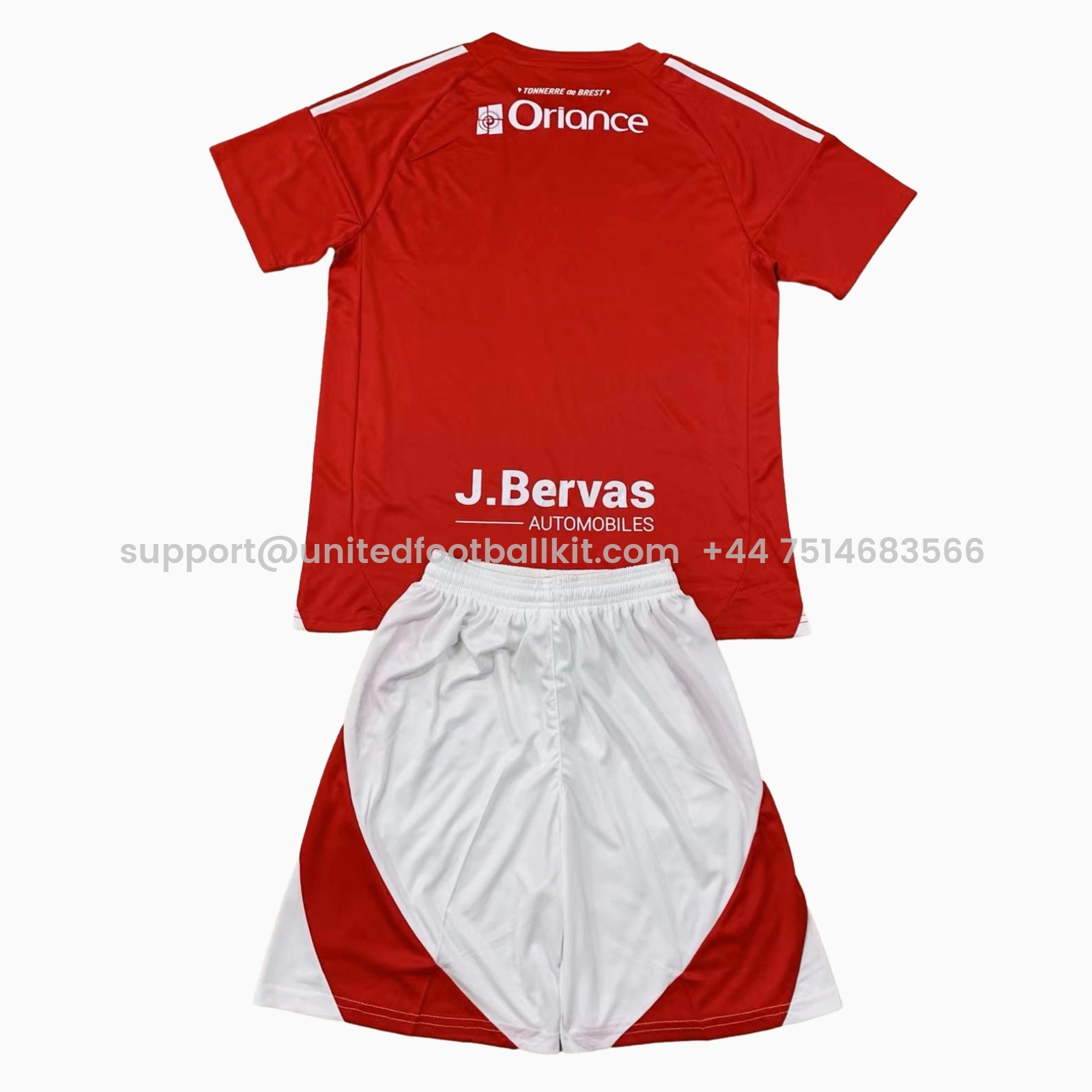 Unitedfootballkit.com | Stade Brestois 24-25 Home Kids Kit -Customize Name, Number and Patch | Worldwide Shipping