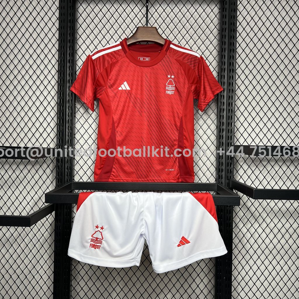 Unitedfootballkit.com | Nottingham Forest 24-25 Home Stadium Kids Kit -Customize Name, Number and Patch | Worldwide Shipping