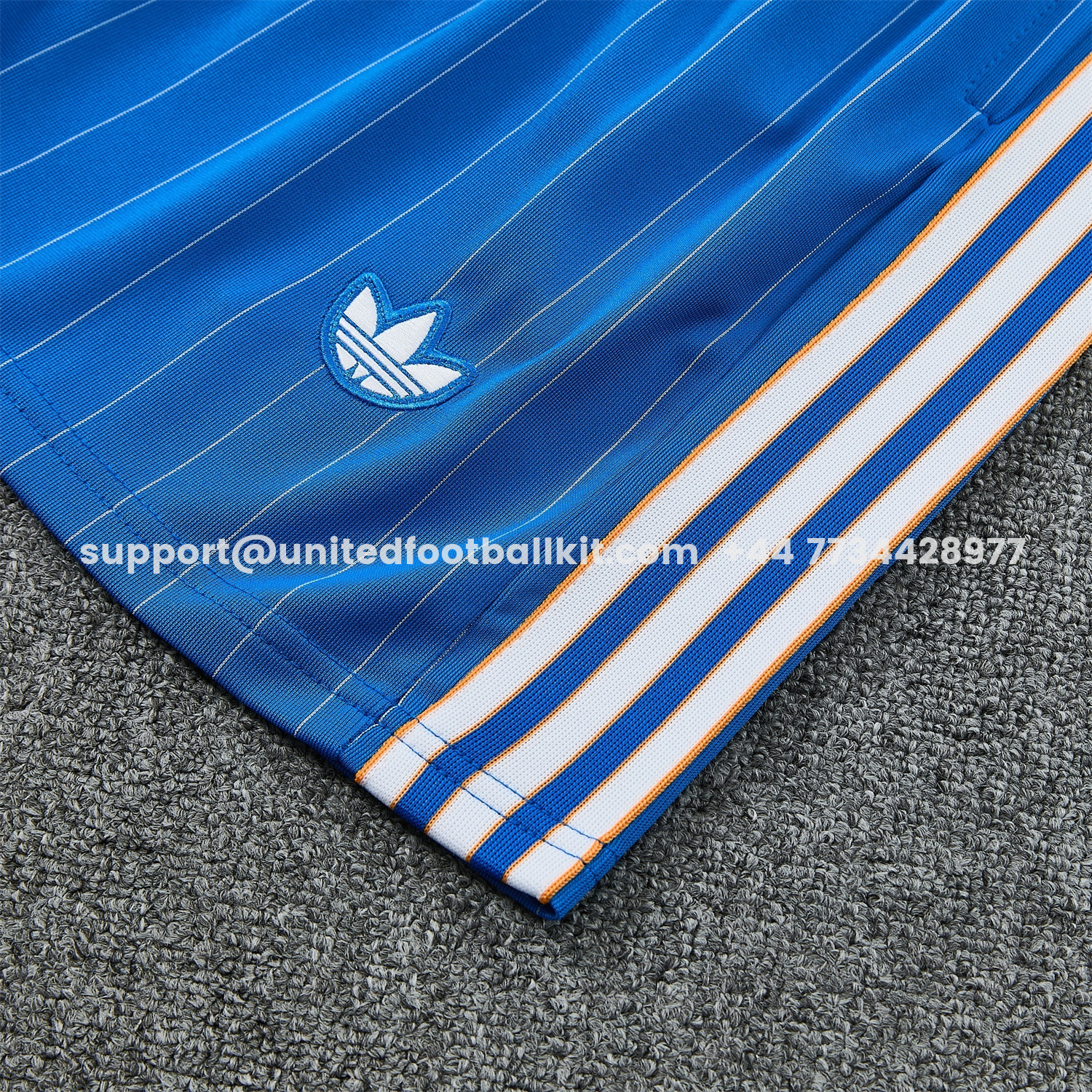 Unitedfootballkit.com | Real Madrid 25-26 Retro Style Short-Sleeve Training Set - Blue With White Stripes Top & Pants -Customize Name, Number and Patch | Worldwide Shipping