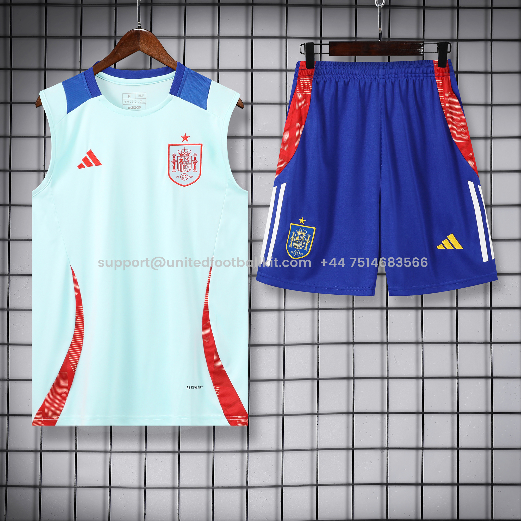 Unitedfootballkit.com | Spain 24-25 Vest Training Set - Light Blue -Customize Name, Number and Patch | Worldwide Shipping