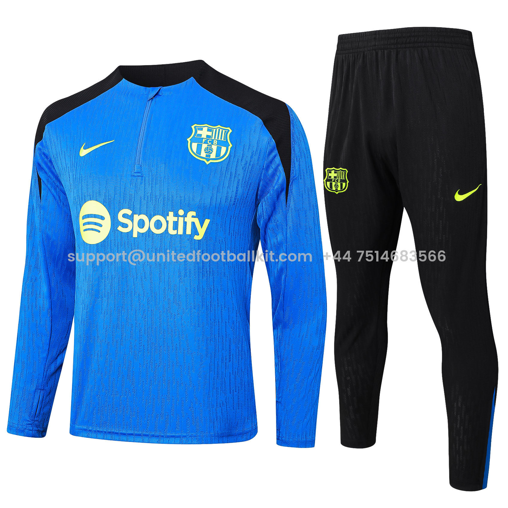 Unitedfootballkit.com | Barcelona 24-25 Long Sleeve Training Set - Player Version - Blue Top and Black Pants -Customize Name, Number and Patch | Worldwide Shipping
