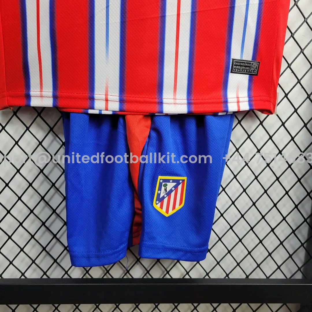 Unitedfootballkit.com | Atletico Madrid 24-25 Home Kids Kit -Customize Name, Number and Patch | Worldwide Shipping