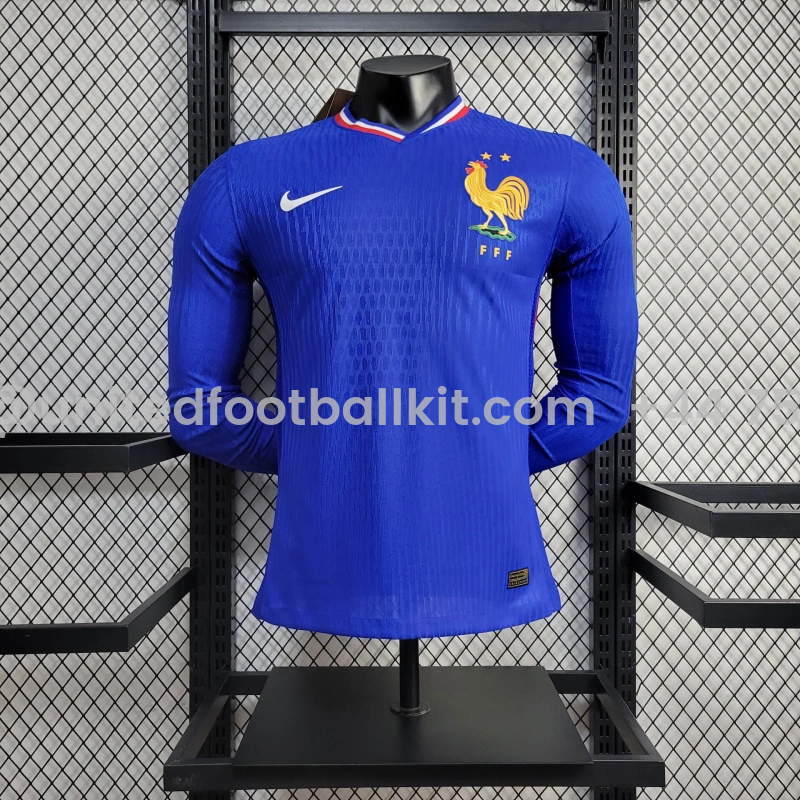 Unitedfootballkit.com | France 2024 Home Long Sleeve Jersey - Player Version -Customize Name, Number and Patch | Worldwide Shipping