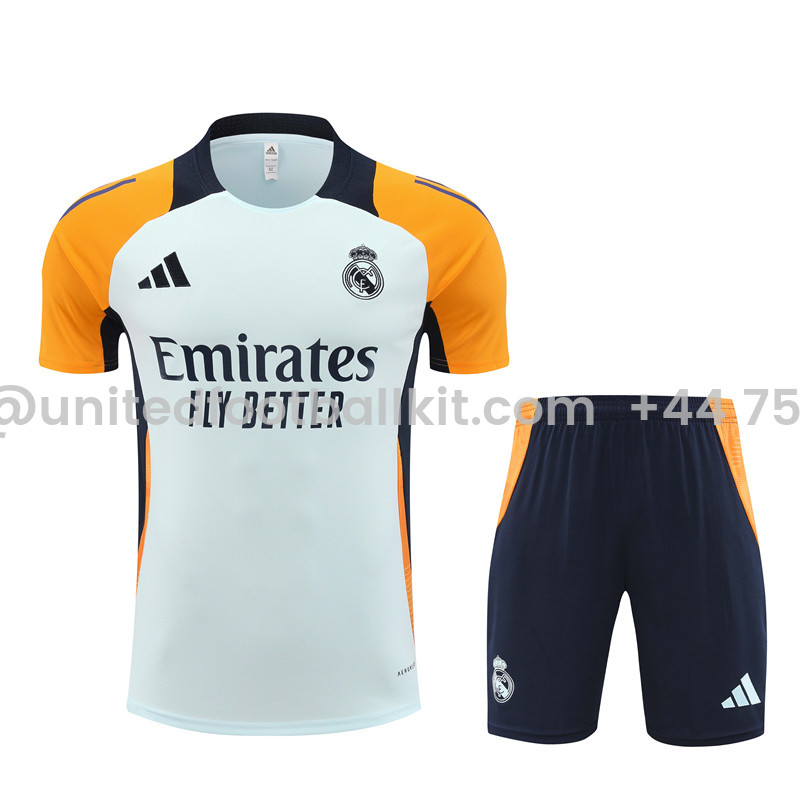 Unitedfootballkit.com | Real Madrid 24-25 Short-Sleeve Training Kids Kit - Light Blue -Customize Name, Number and Patch | Worldwide Shipping