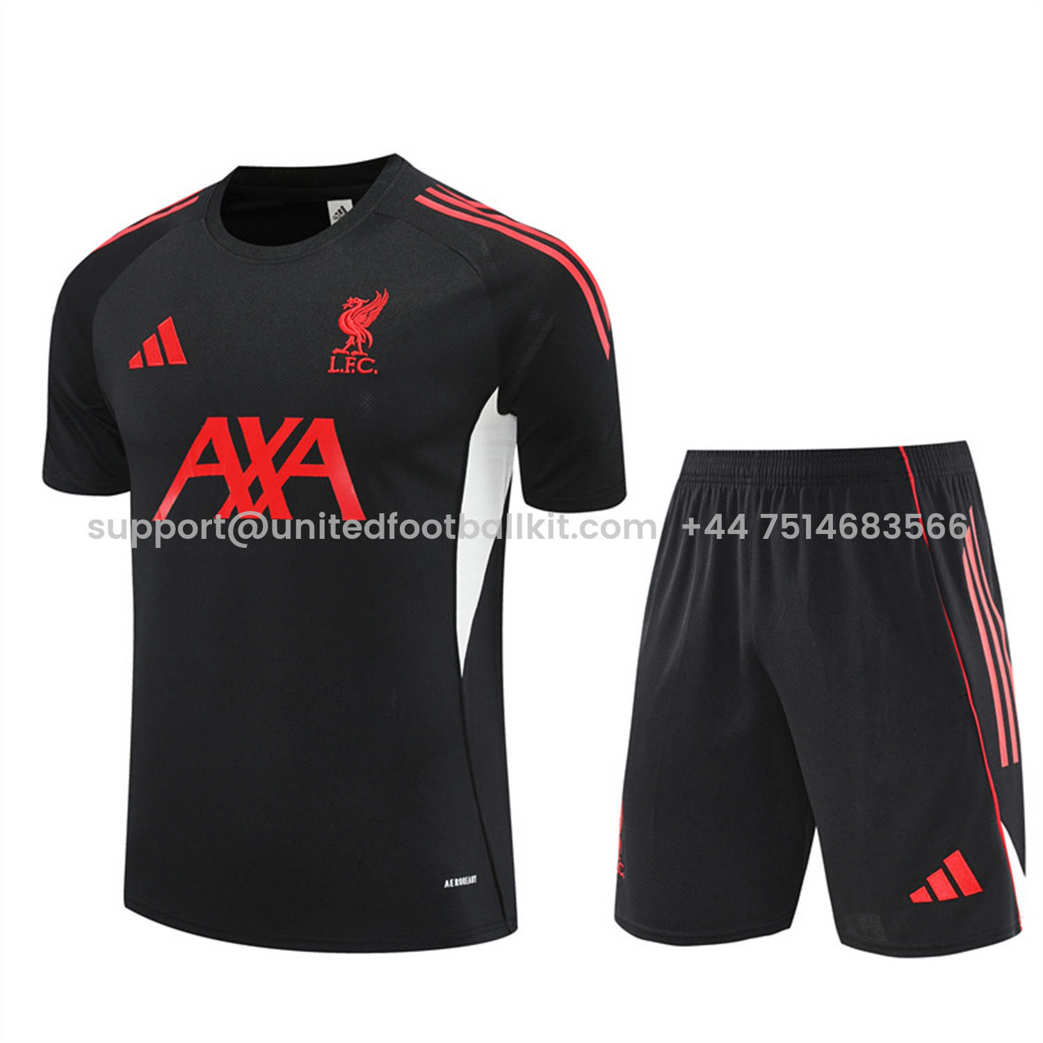 Unitedfootballkit.com | Liver.pool 25-26 Short-Sleeve Training Set - Black Top & Black Shorts -Customize Name, Number and Patch | Worldwide Shipping