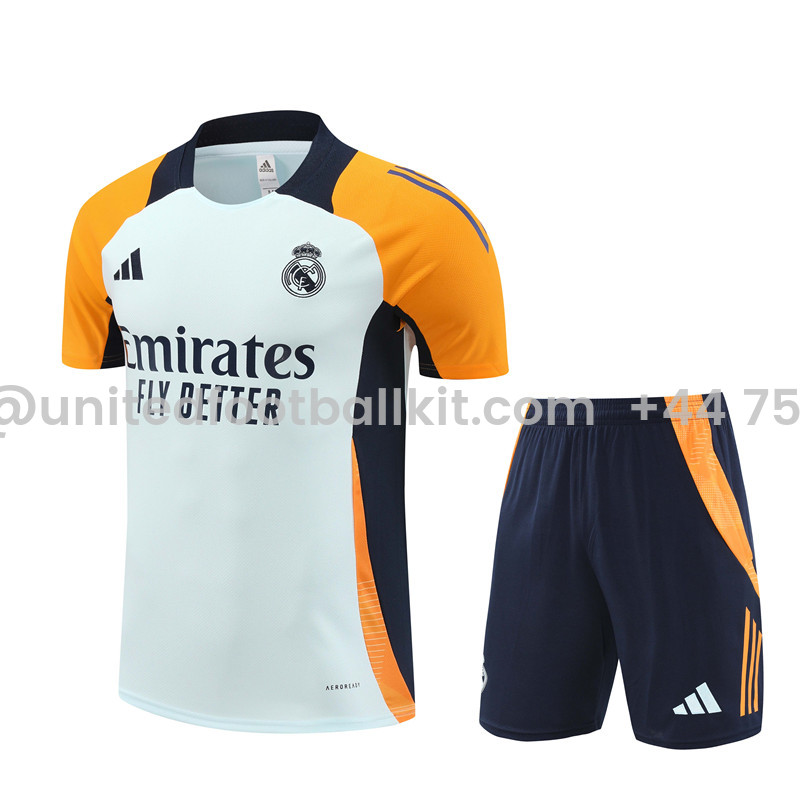 Unitedfootballkit.com | Real Madrid 24-25 Short-Sleeve Training Kids Kit - Light Blue -Customize Name, Number and Patch | Worldwide Shipping
