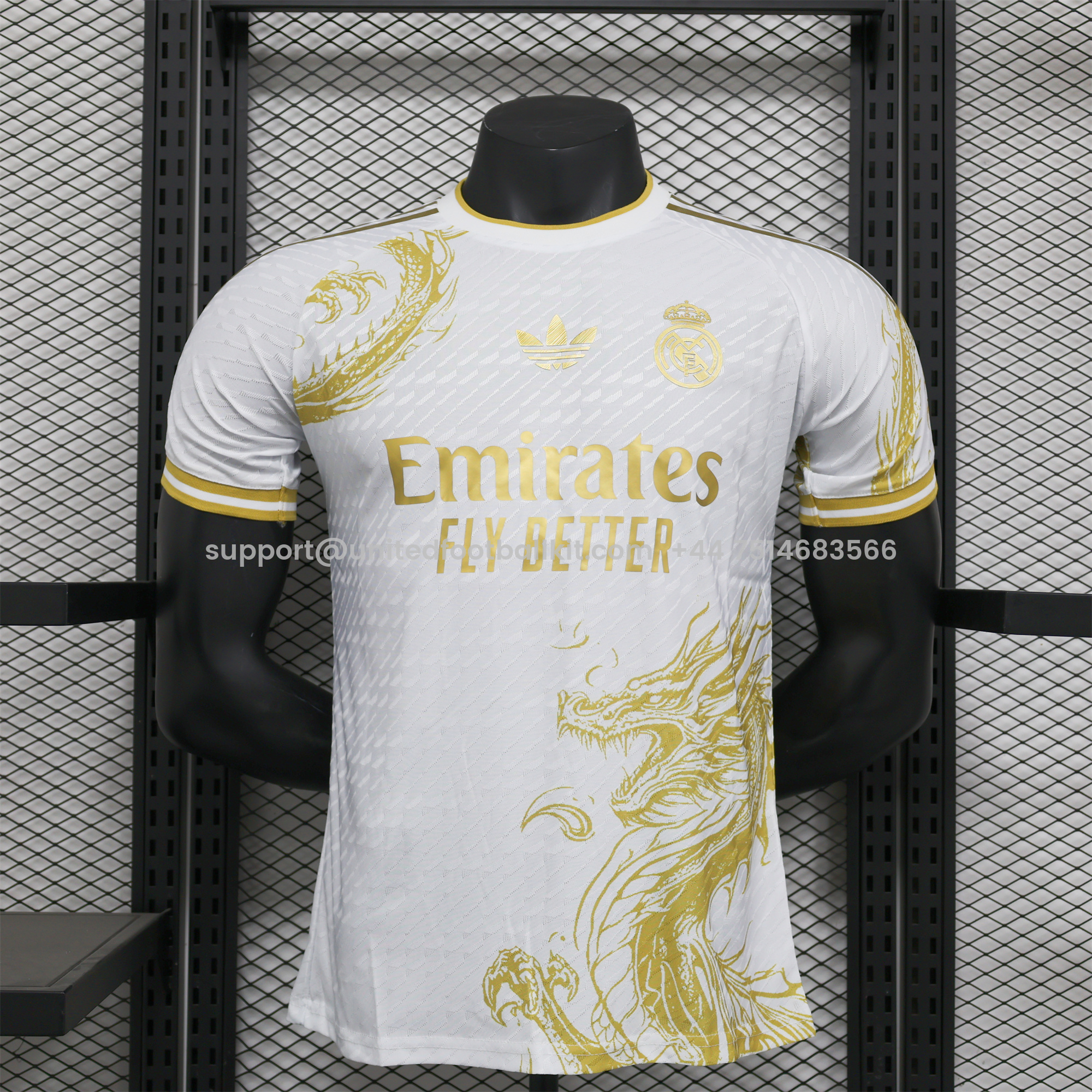 Unitedfootballkit.com | Real Madrid 24-25 Gold Dragons Pattern White Special Edition Jersey - Player Version -Customize Name, Number and Patch | Worldwide Shipping