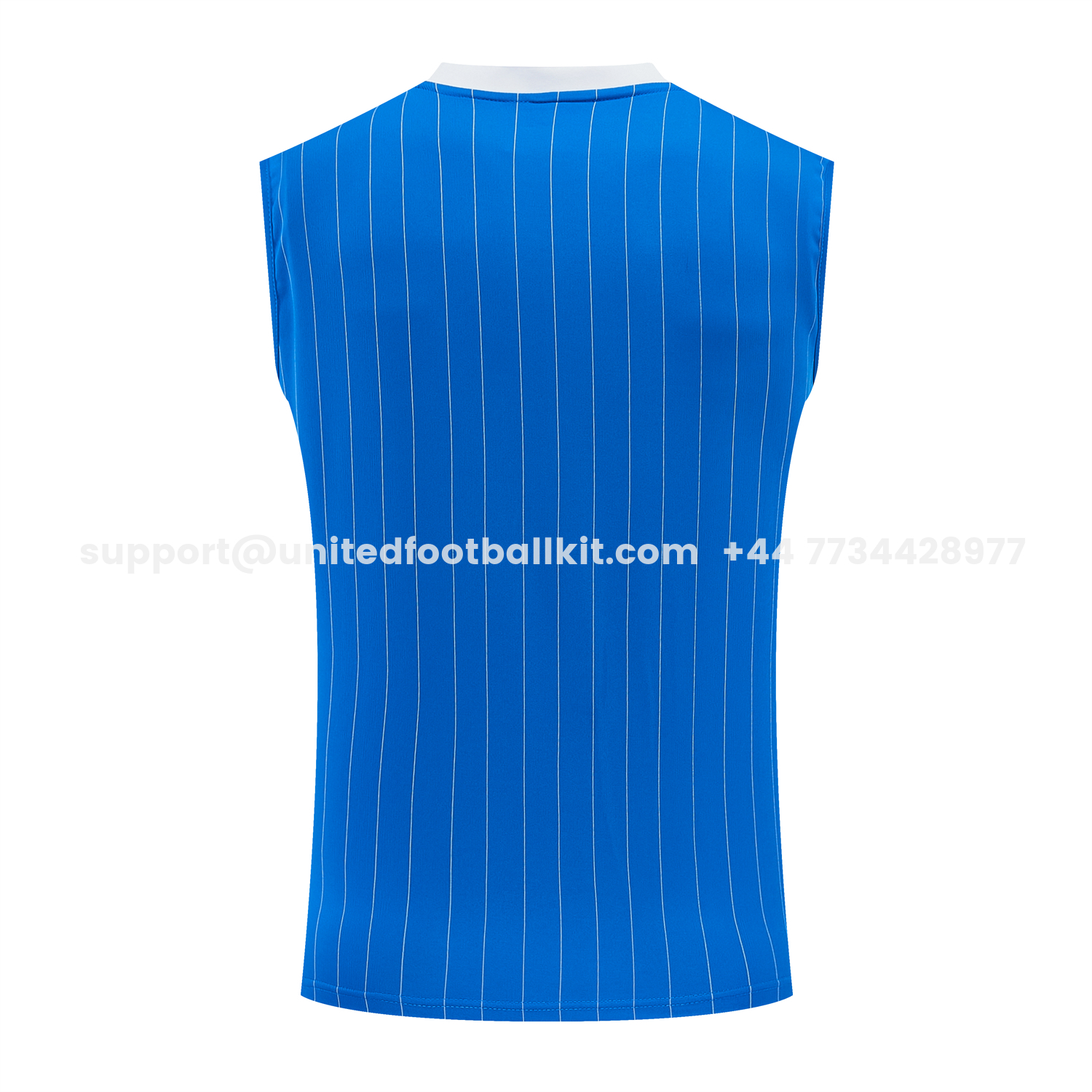 Unitedfootballkit.com | Real Madrid 25-26 Retro Style Vest Training Set - Blue With White Stripes Top & Pants -Customize Name, Number and Patch | Worldwide Shipping