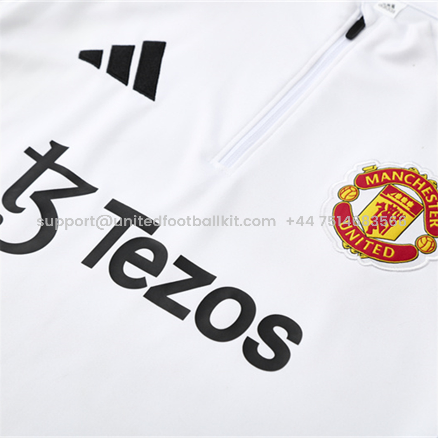 Unitedfootballkit.com | Manchester United 25-26 Kid Long Sleeves Training Set - White Top & Black Pants -Customize Name, Number and Patch | Worldwide Shipping
