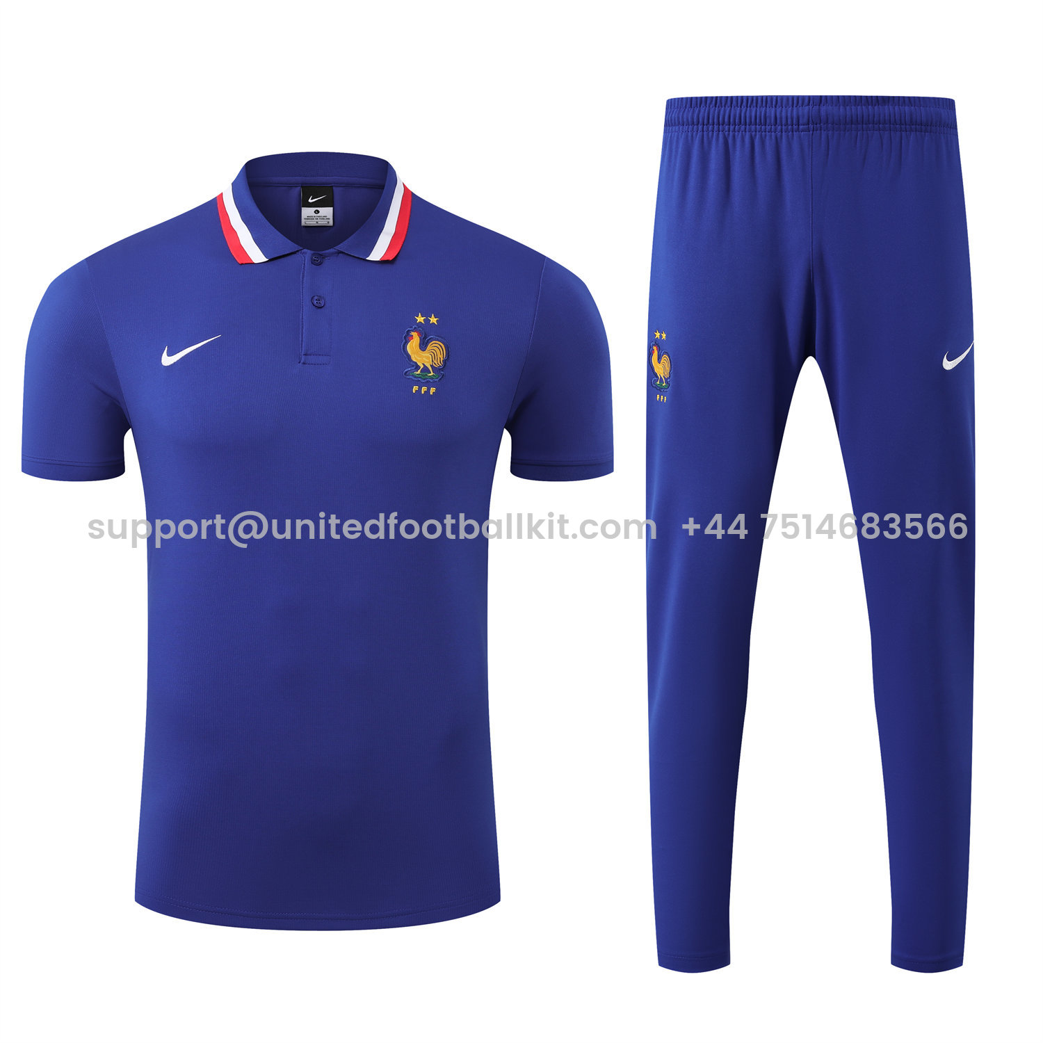 Unitedfootballkit.com | France 25-26 POLO Short-Sleeve Training Set - Blue Top and Pants -Customize Name, Number and Patch | Worldwide Shipping