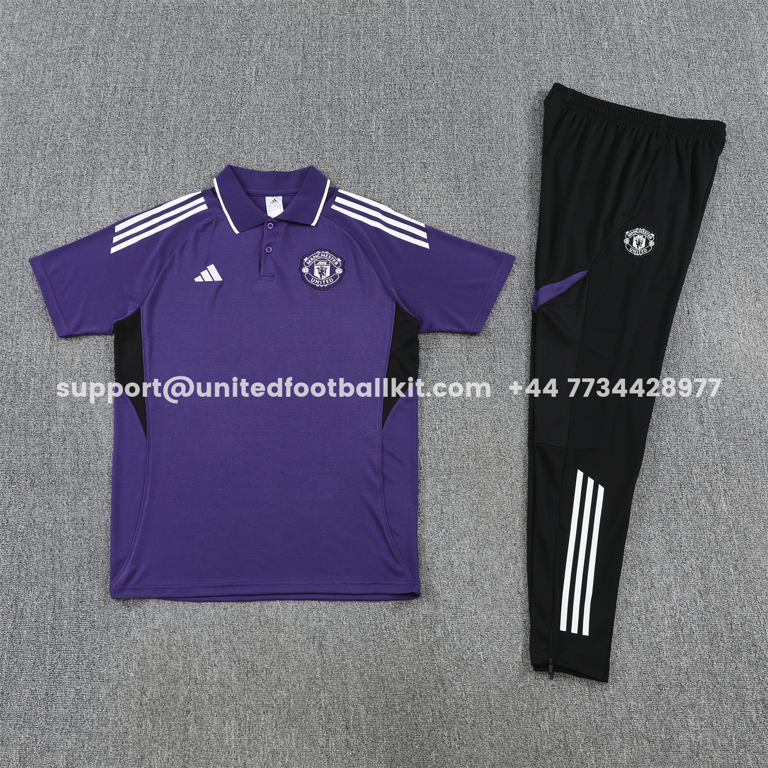Unitedfootballkit.com | Manchester United 25-26 POLO Short-Sleeve Training Set - Purple Top and Black Pants -Customize Name, Number and Patch | Worldwide Shipping