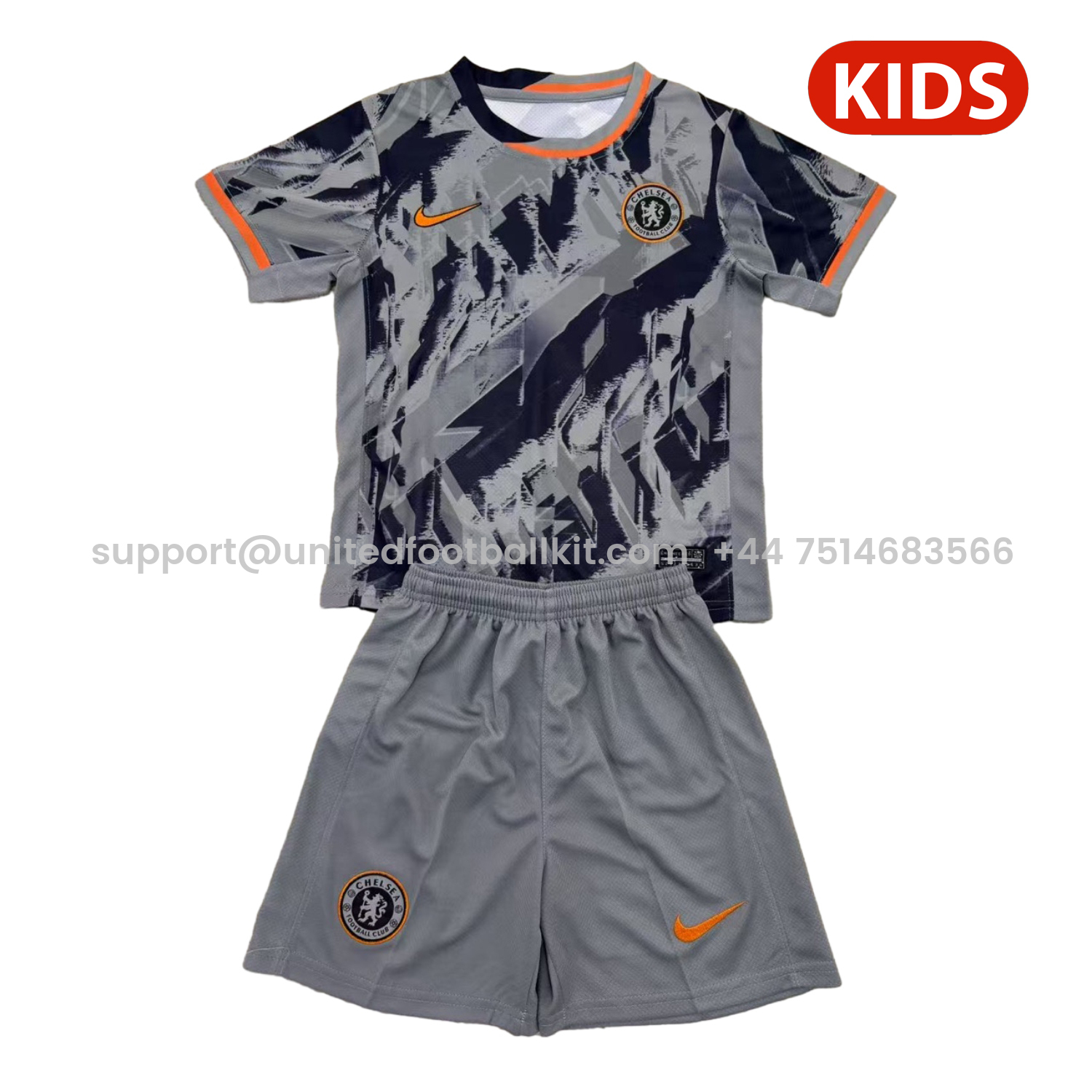 Unitedfootballkit.com | C.H.E.L.S.E.A 25-26 Grey Concept Kids Kit -Customize Name, Number and Patch | Worldwide Shipping