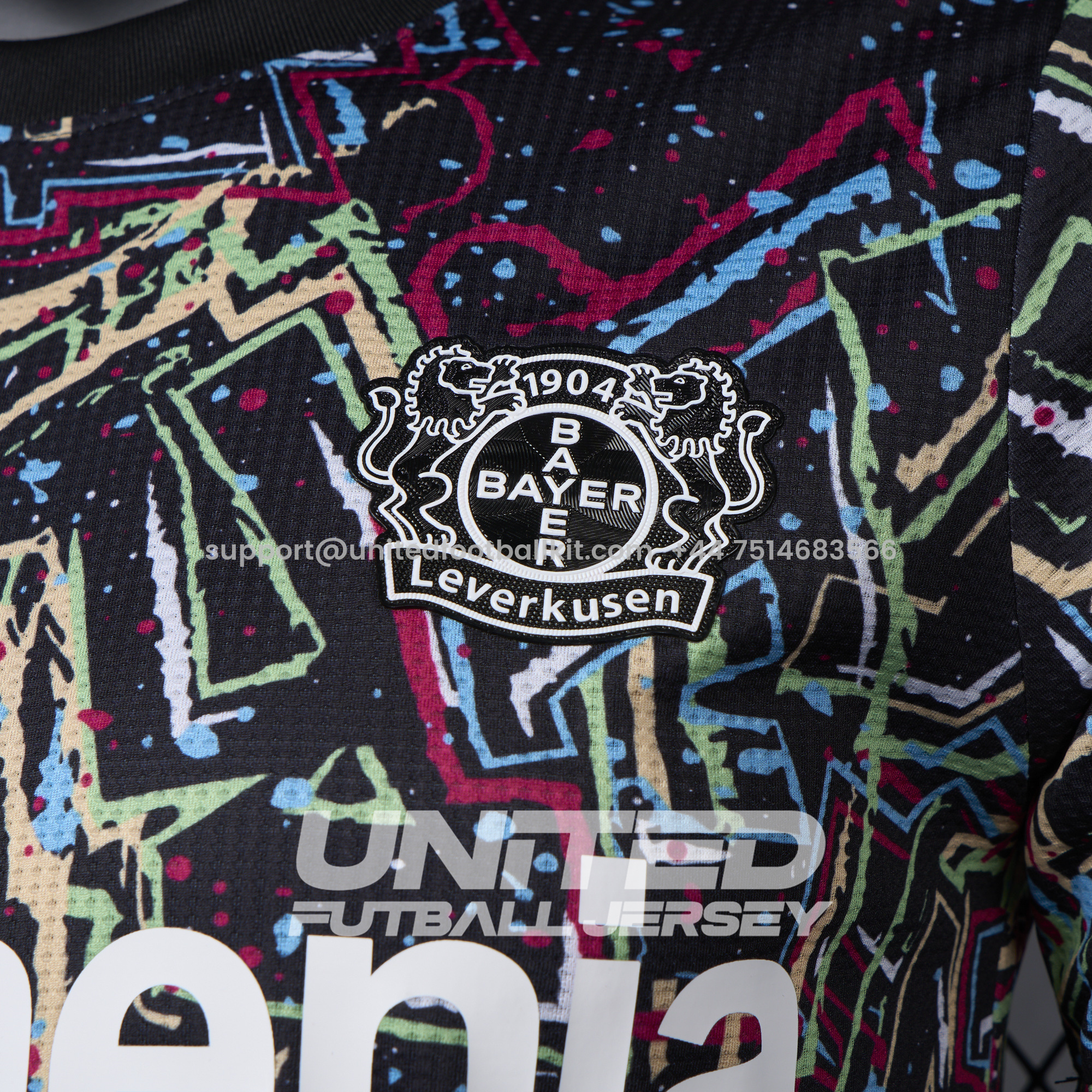 Unitedfootballkit.com | Bayer 04 Leverkusen 24-25 Black Graffiti Special Edition Jersey - Player Version -Customize Name, Number and Patch | Worldwide Shipping