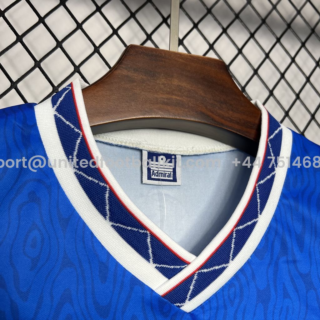 Unitedfootballkit.com | Retro Glasgow Rangers 1990-92 Home Stadium Jersey -Customize Name, Number and Patch | Worldwide Shipping