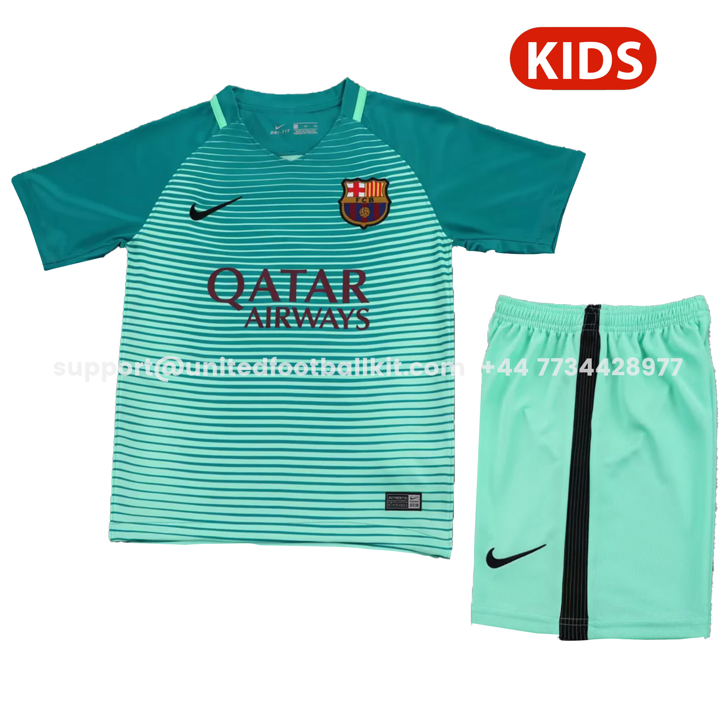 Unitedfootballkit.com | Retro Barcelona 2016-17 Third Kids Kit -Customize Name, Number and Patch | Worldwide Shipping