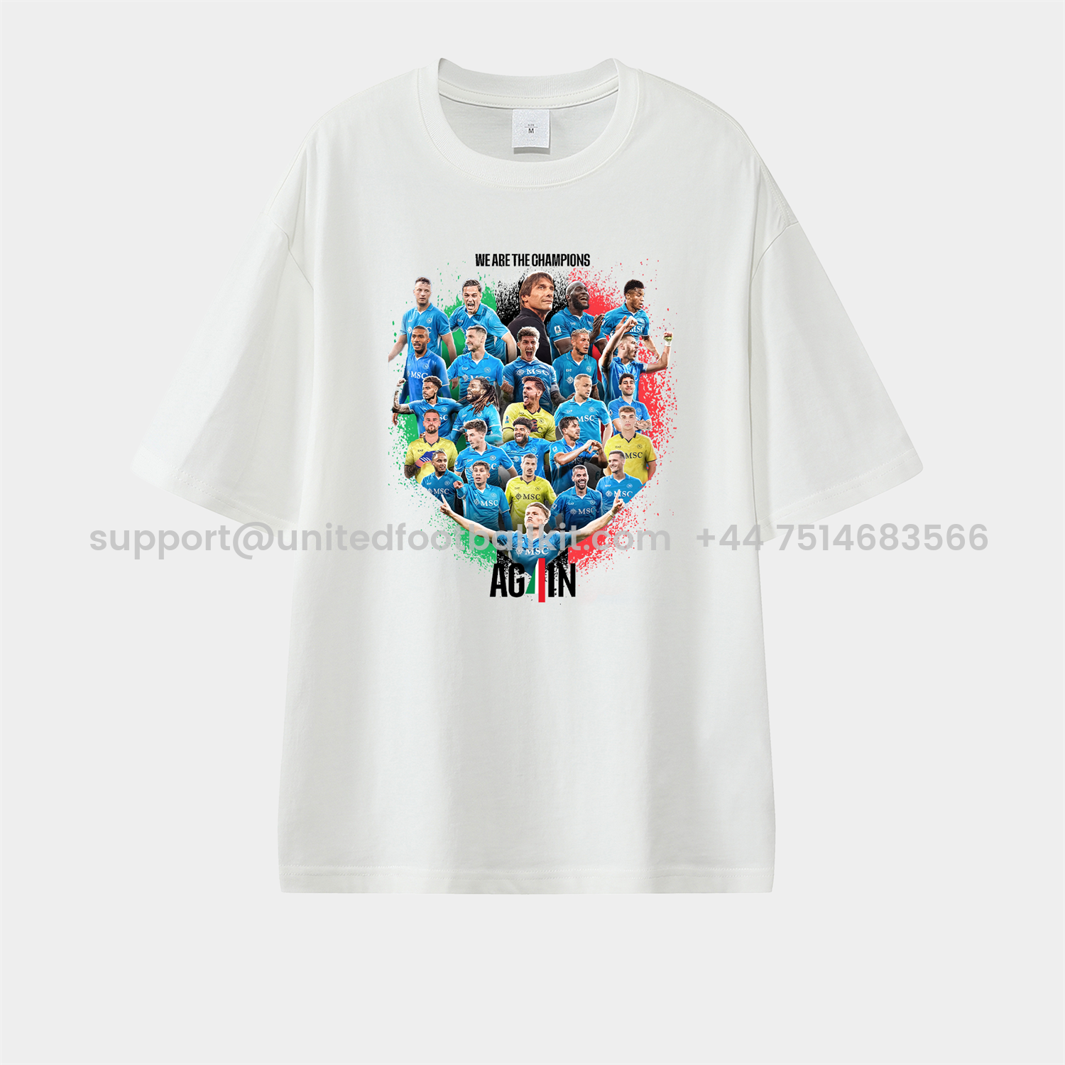 Unitedfootballkit.com | Napoli AG4IN 2025 We Are The Campion Unisex Pure Cotton T-shirt -Customize Name, Number and Patch | Worldwide Shipping