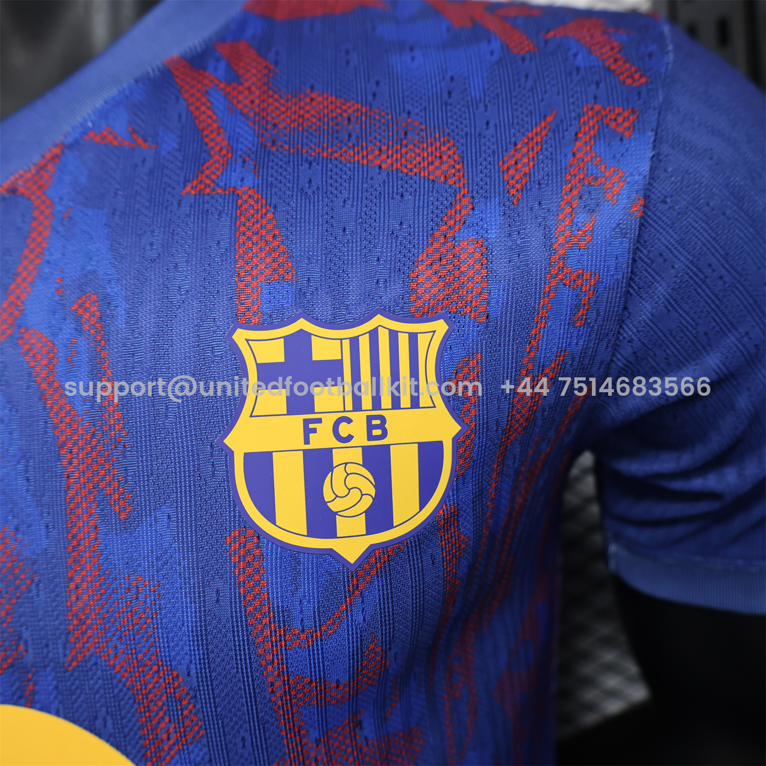 Unitedfootballkit.com | Barcelona 25-26 Blue Gradient and Red Shaped Pattern Pattern Jersey - Player Version -Customize Name, Number and Patch | Worldwide Shipping