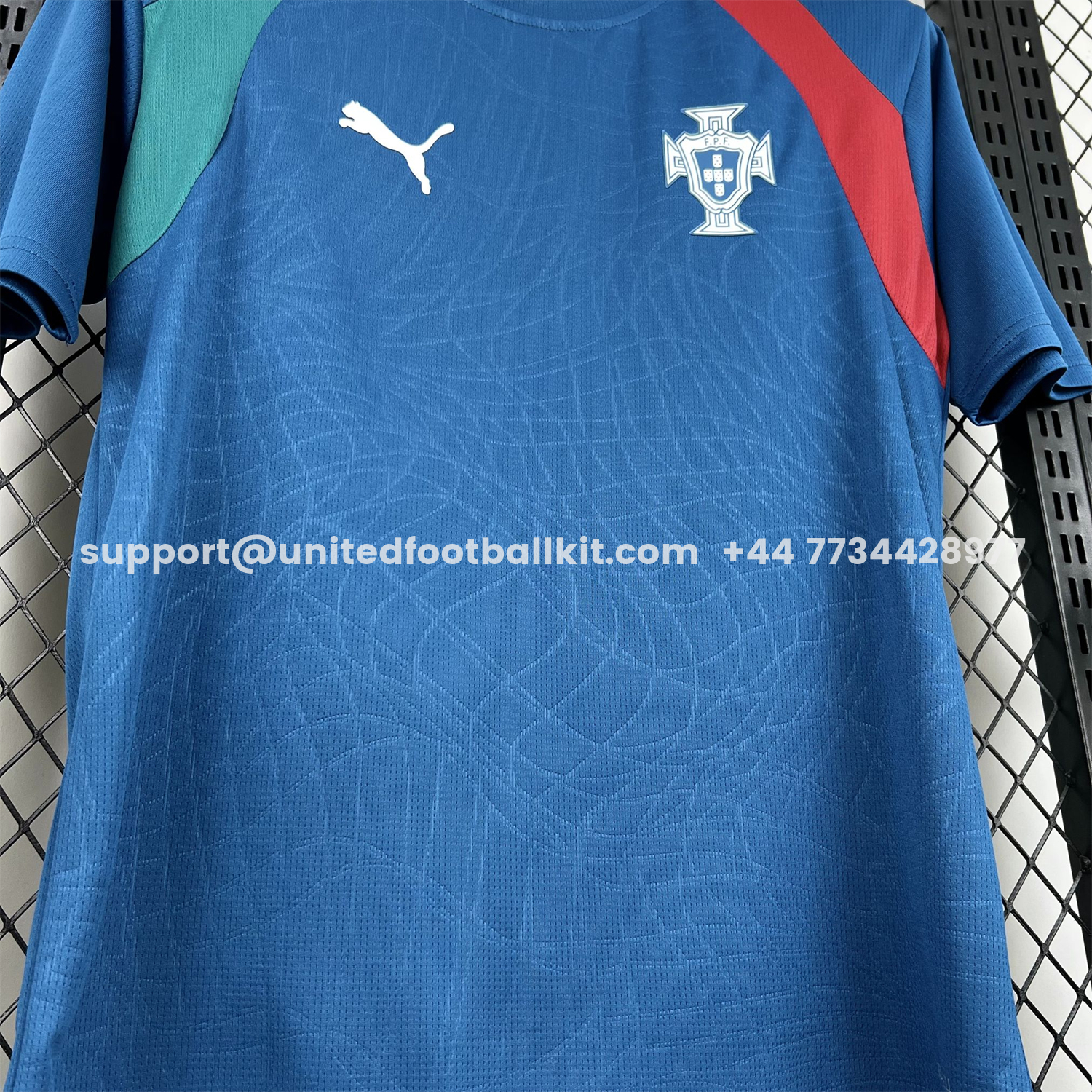 Unitedfootballkit.com | Portugal 2026 Muted Blue With Emerald Green Pre-Match Jersey - Fans Version -Customize Name, Number and Patch | Worldwide Shipping