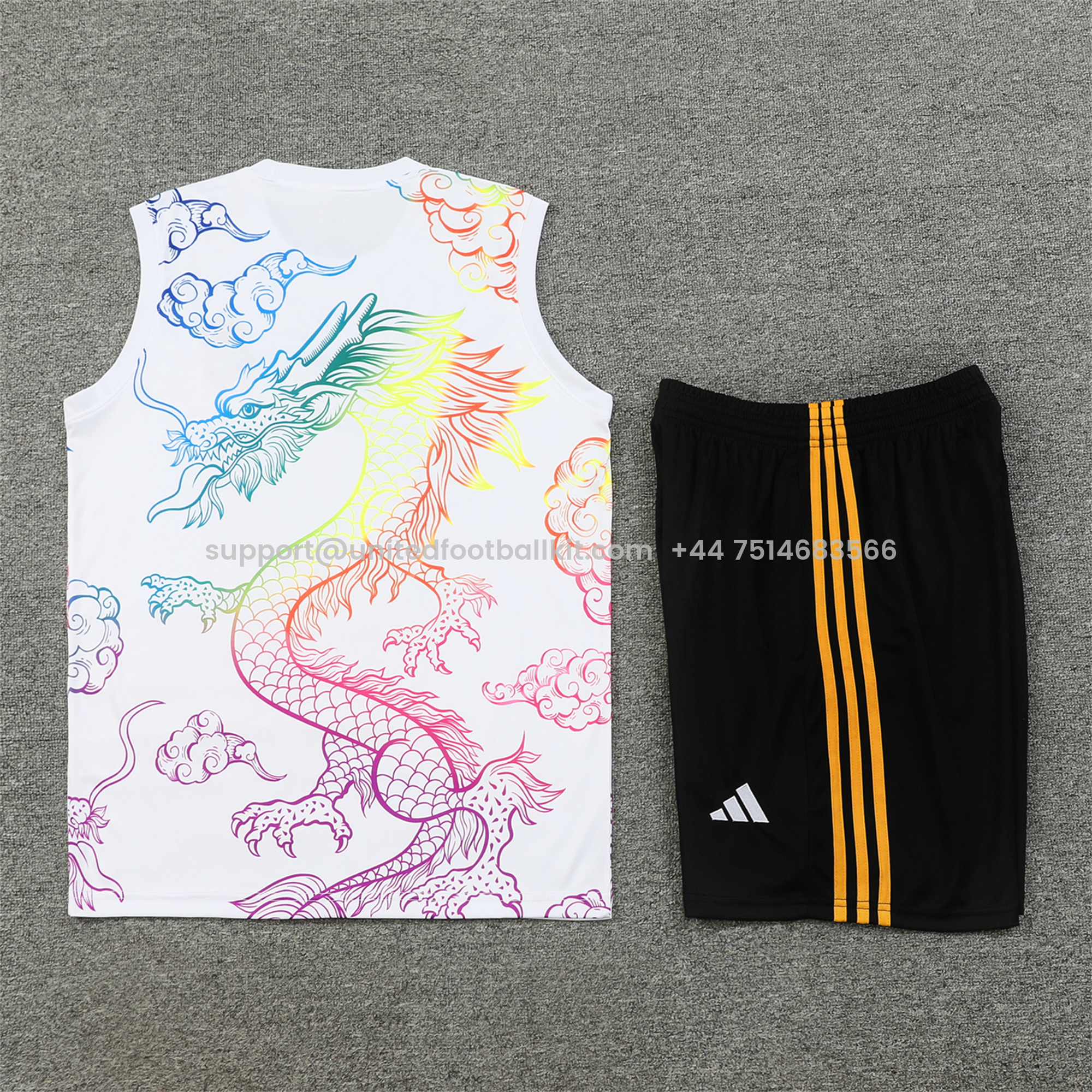 Unitedfootballkit.com | Real Madrid 24-25 Vest Training Set - White Dragon -Customize Name, Number and Patch | Worldwide Shipping