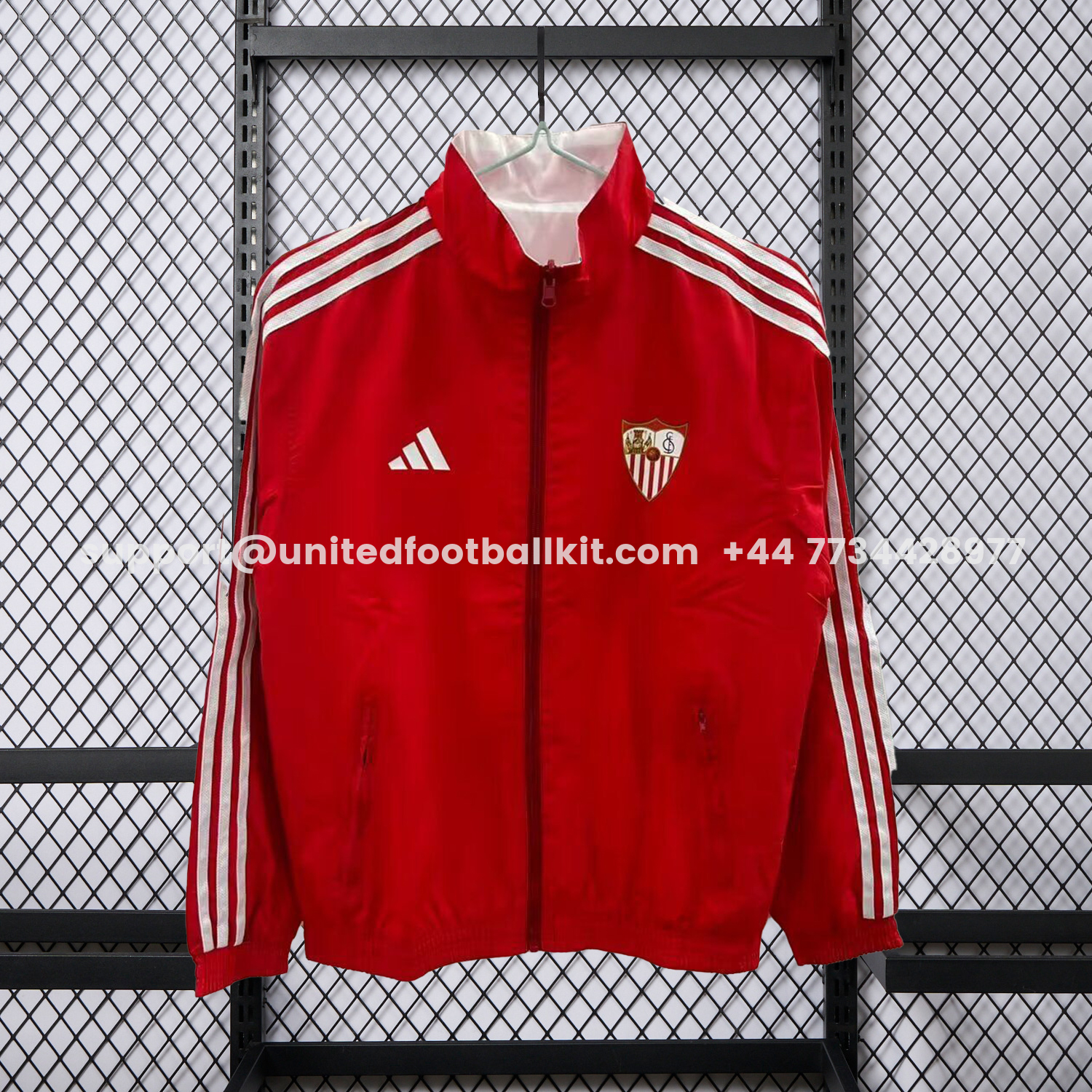 Unitedfootballkit.com | Sevilla 25-26 Double Sided Reversible Windbreaker - Red & White -Customize Name, Number and Patch | Worldwide Shipping
