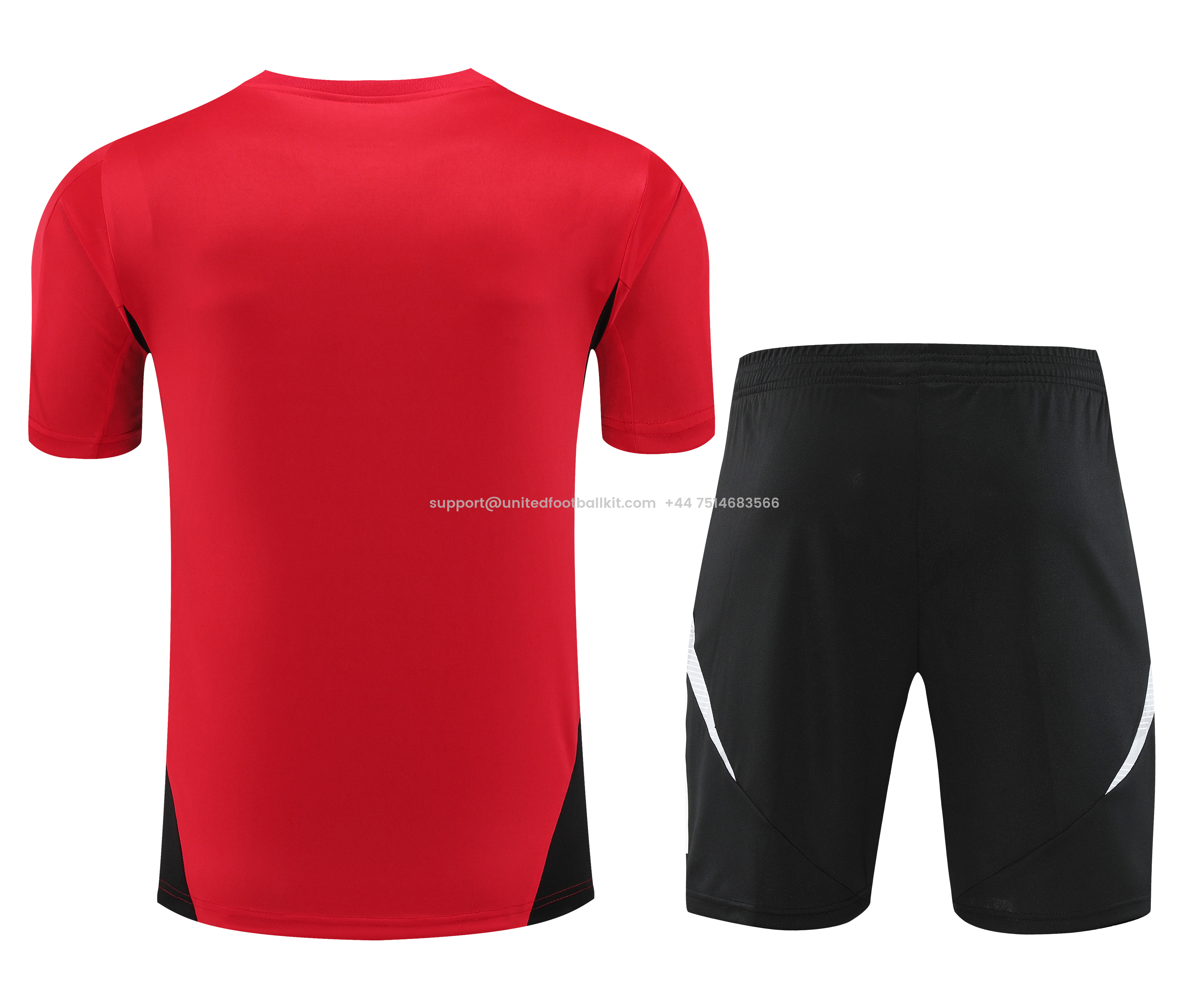 Unitedfootballkit.com | Manchester United 24-25 Short-Sleeve Training Set - Red Top and Black Shorts -Customize Name, Number and Patch | Worldwide Shipping