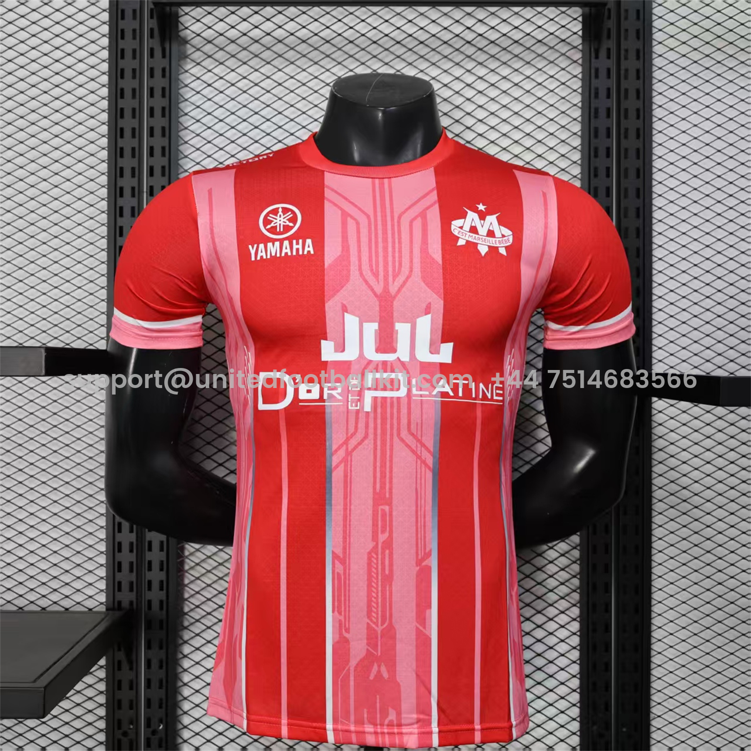 Unitedfootballkit.com | Marseille 25-26 Red And Pink Stripes Special Jersey - Player Version -Customize Name, Number and Patch | Worldwide Shipping